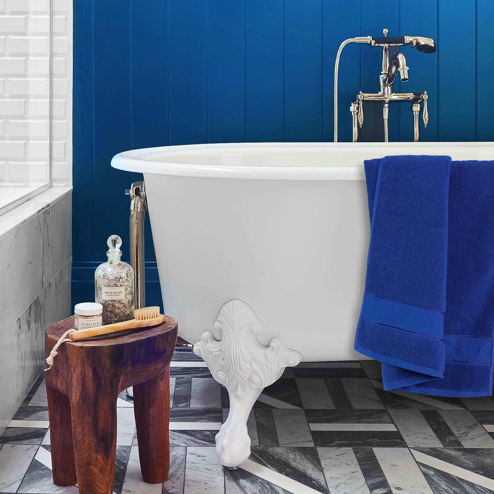 Cozyart Royal Blue Bath Towels Set 6 Piece, 2 Bath Towels 2 Hand Towels 2 Washcloths, Luxury 100% Turkish Cotton 650Gsm Hotel Qu