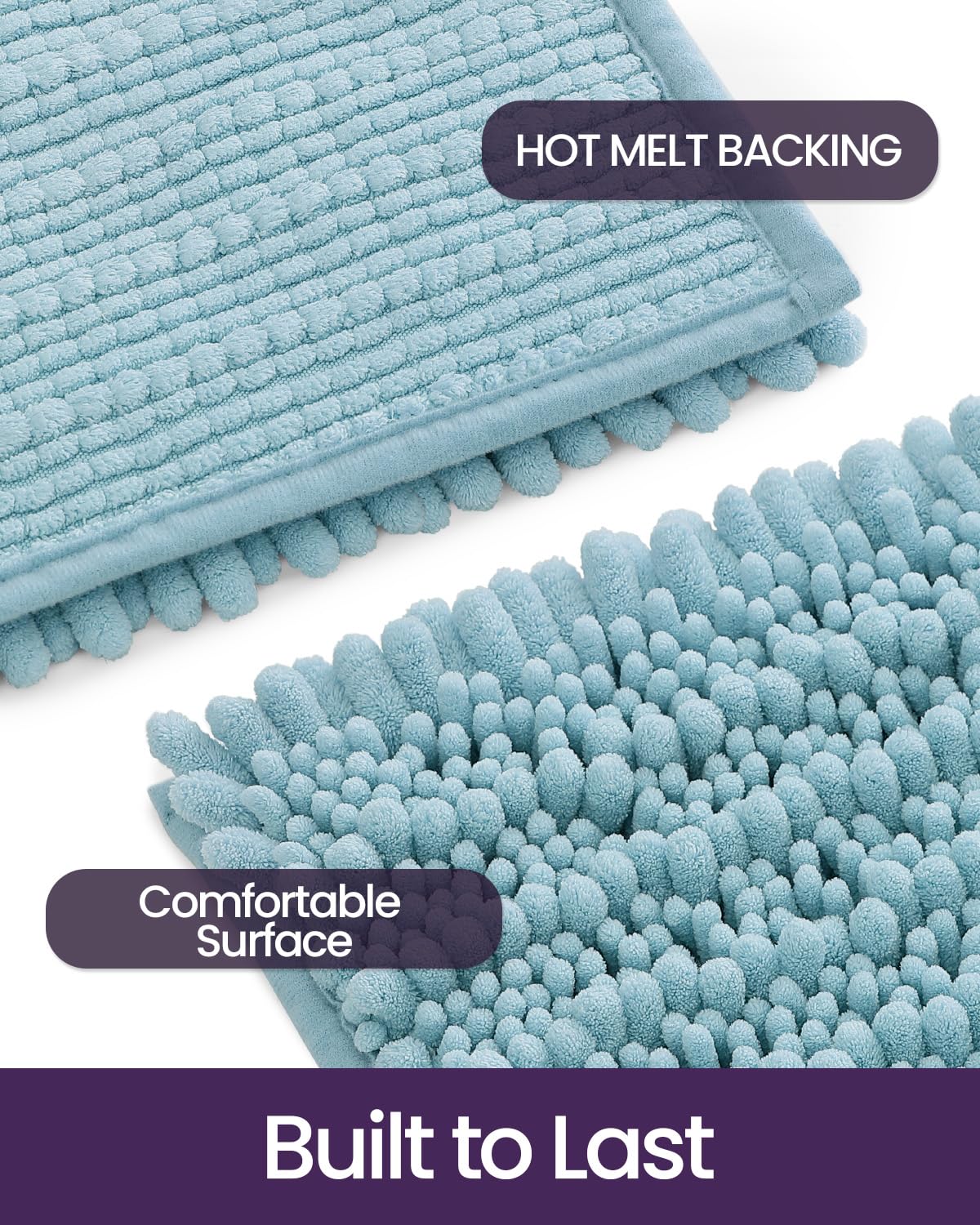 DEXI Bath Mat Bathroom Rug Large Non Slip Absorbent and Soft Floor Mats Washable Chenille Rugs for Bathtub Toilet Shower Room Entryway 24''x43''Light Blue