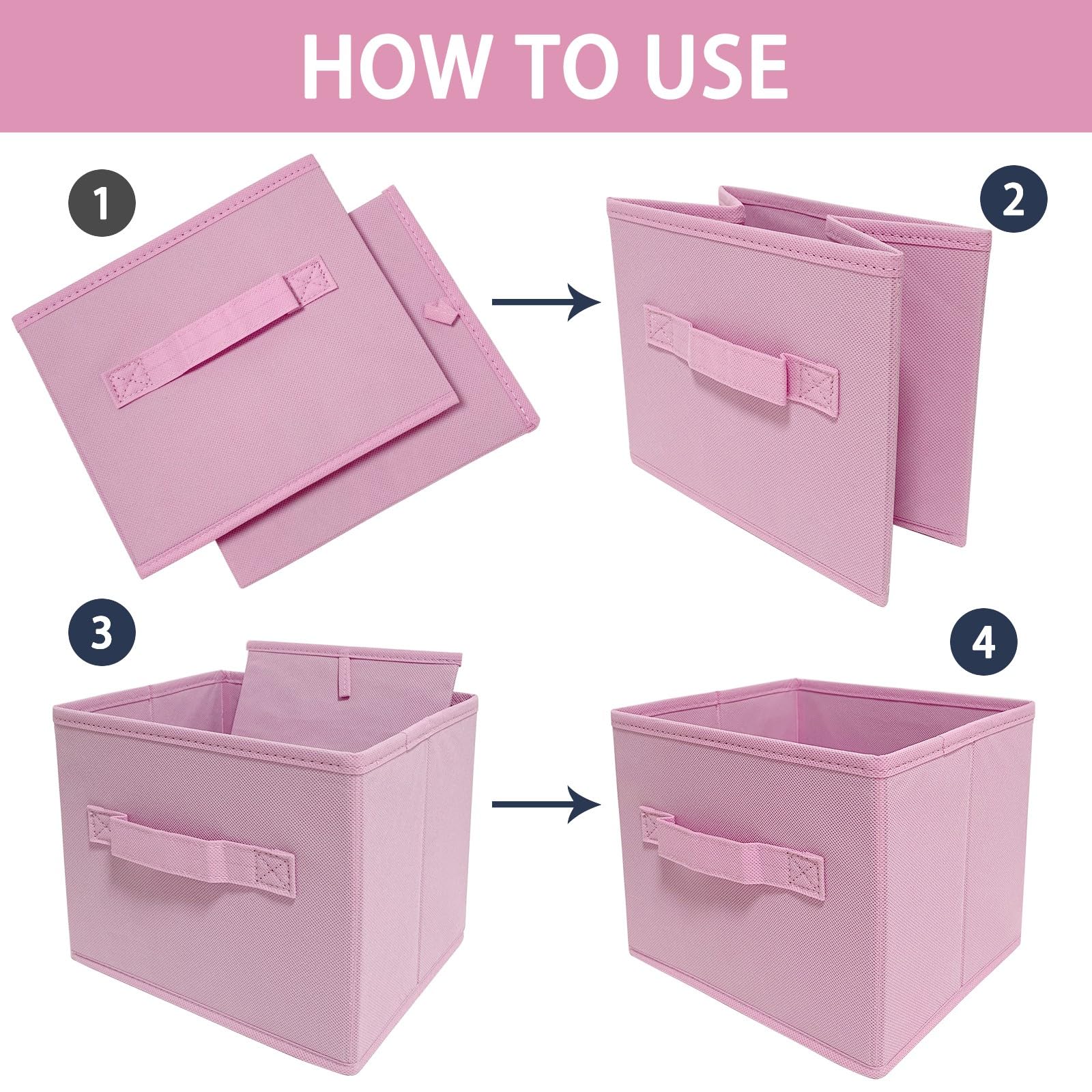 Ebigic Pink Bins[6 Pack] 9.0''X7.5''X7.5'' Small Size Fabirc Foldable Closet Toy Organizer Collapsible Cloth
