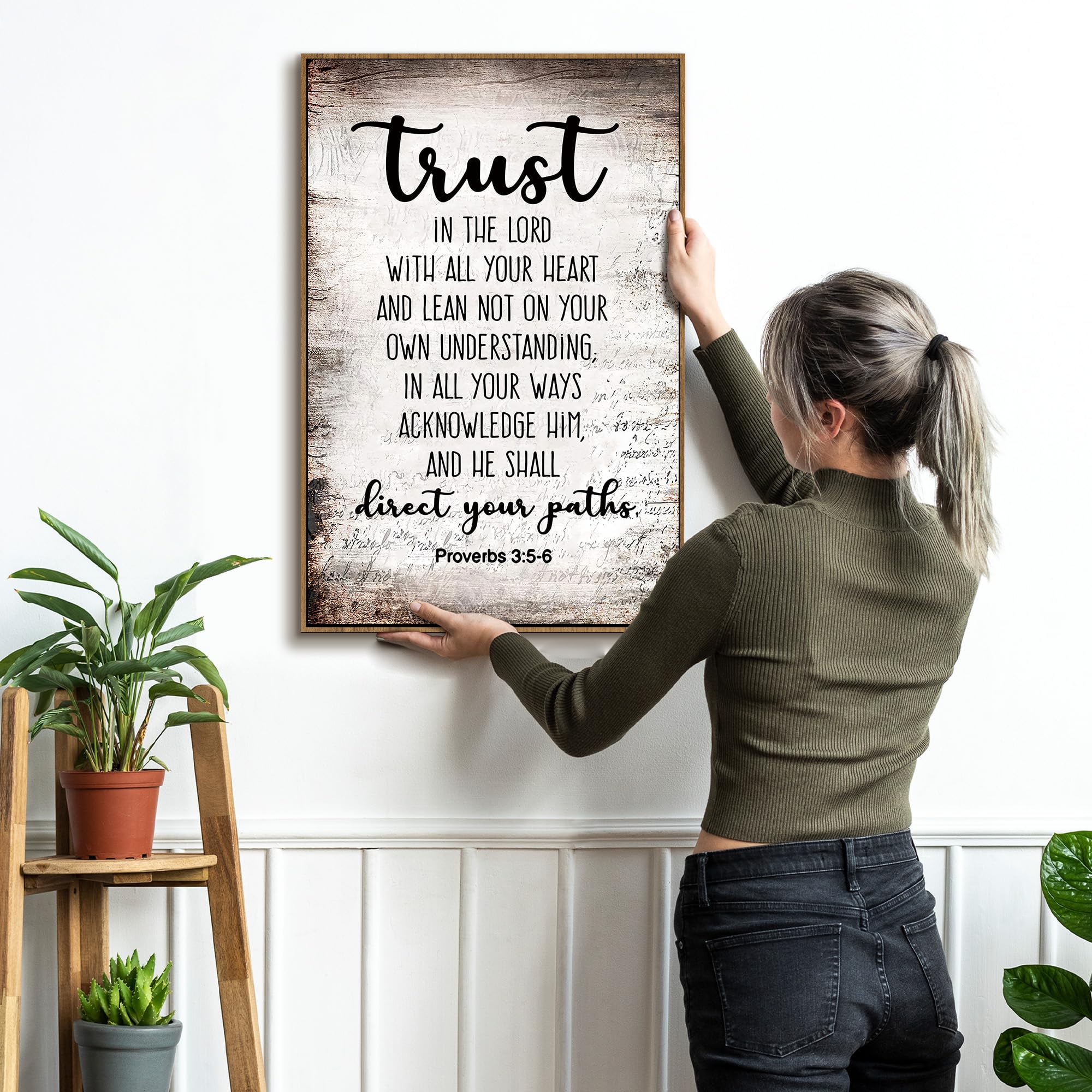 Phamte Christian Proverbs 3:5-6 Trust In The Lord With All Your Heart Wall Art Framed, Bible Scripture Wall Decor, Bible Scriptu