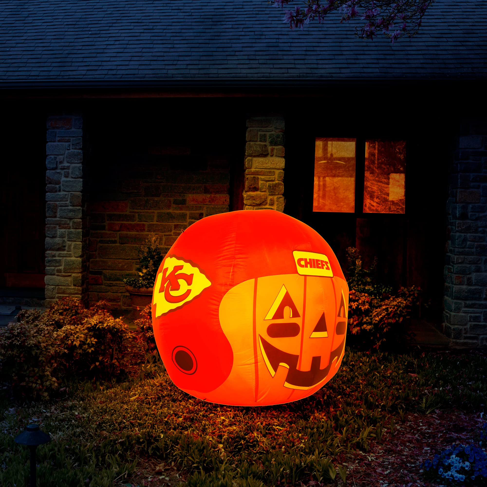 Sporticulture NFL Kansas City Chiefs 4ft Inflatable Jack-O-Helmet with LED Lights & Built-in Blower - Halloween Merchandise Deco