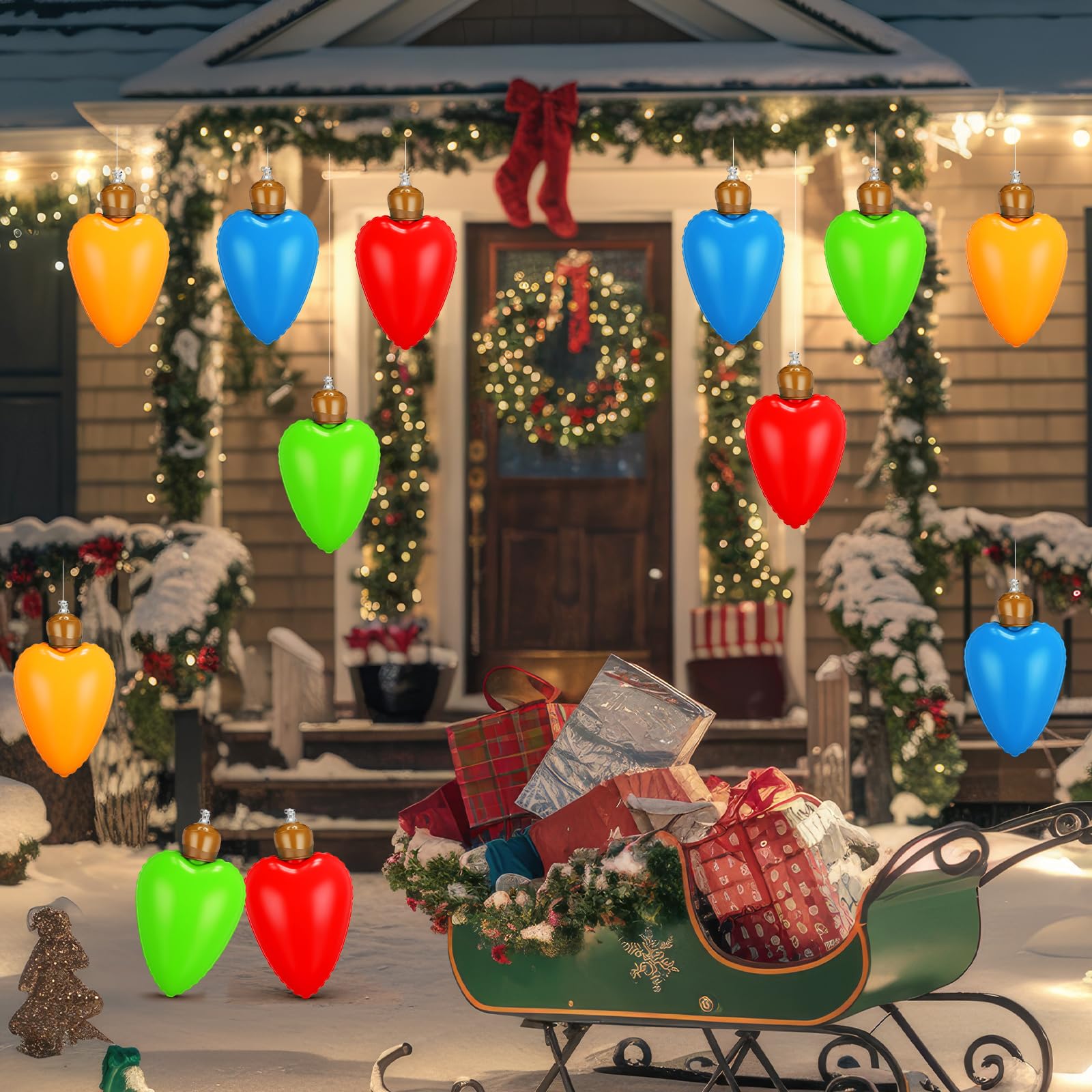 Vertintong 12 Pcs 10 Inch Inflatable Christmas Ball Decorations Inflatable Light Bulb Decor Giant Blow up Christmas Ornaments wi