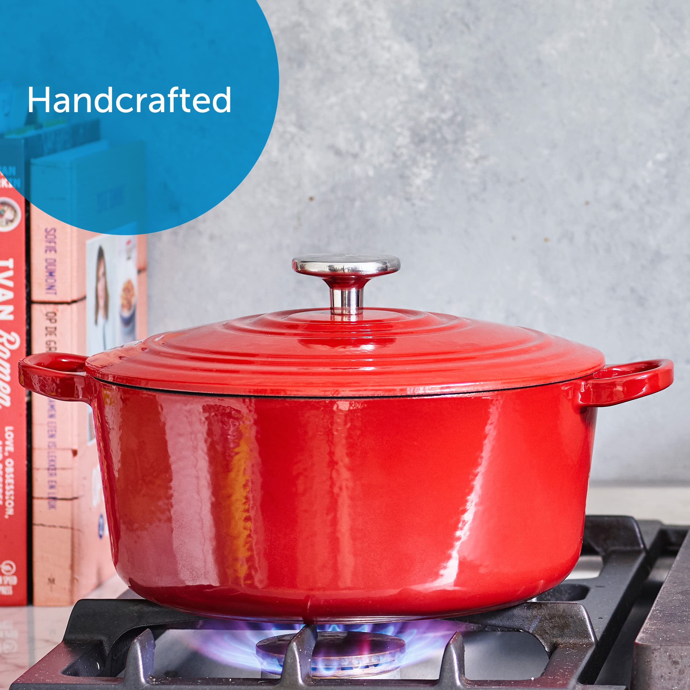 Bk Bourgogne Enameled Cast Iron Induction 5.3Qt Nonstick Dutch Oven, Pfas Free, Dishwasher Safe, Chili Red