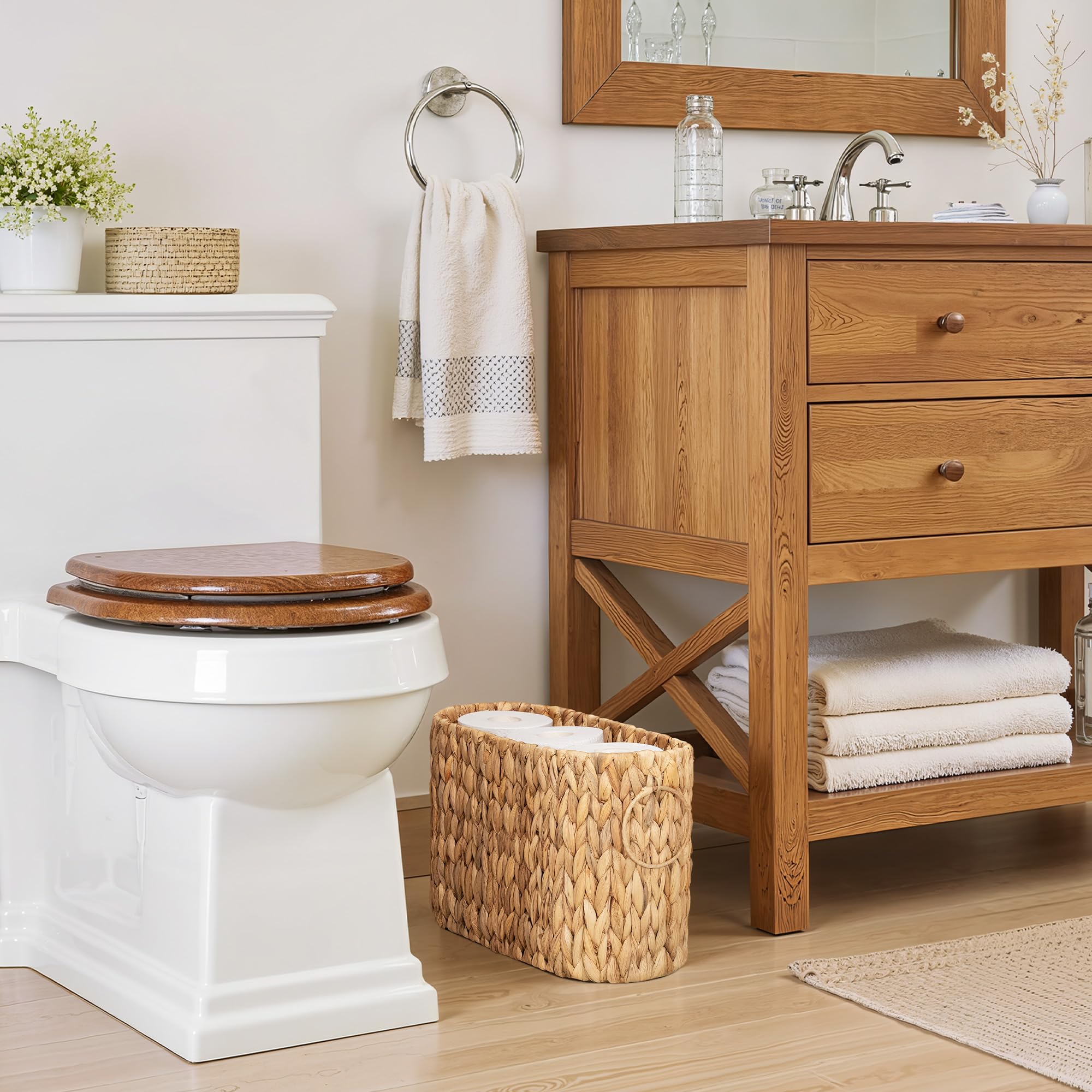 StorageWorks Toilet Paper Storage, Toilet Paper Storage Holder for 6 Regular Rolls, Wicker Basket for Bathroom, Natural Water Hy