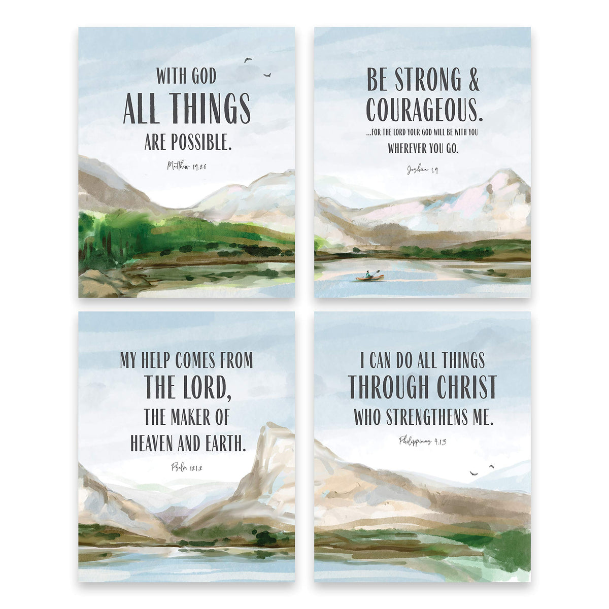 I Can Do All Things Through Christ - Inspirational Scripture Wall Art Set - 4-Piece Christian Decor - Joshua 1 9 'Be Strong And