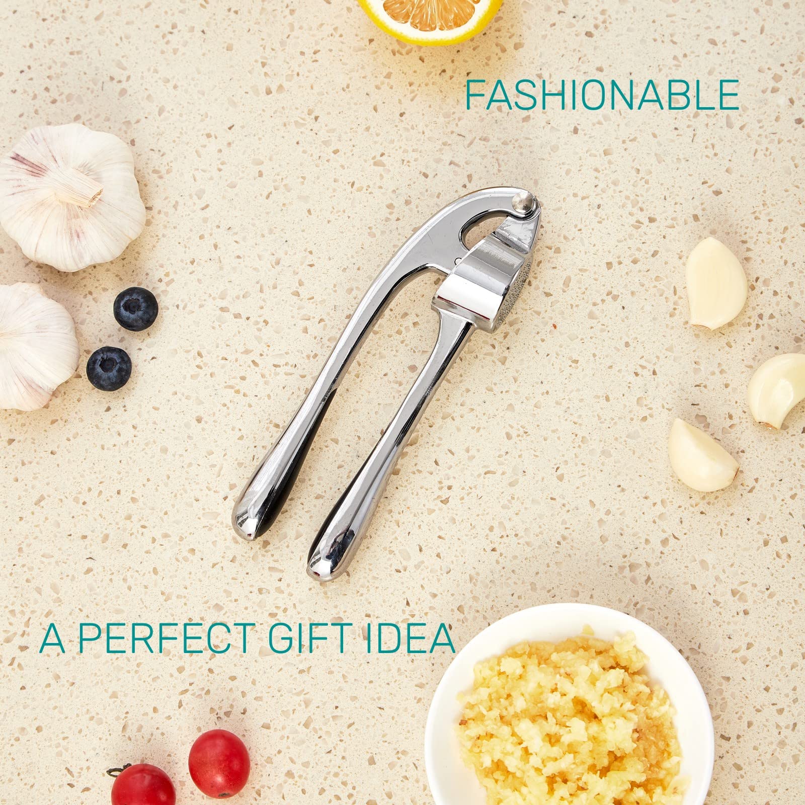 Hiramware Garlic Press, Premium Rust Proof Kitchen Garlic Mincer Crusher Squeezer With Ergonomic Handle, Ginger Crusher With Goo