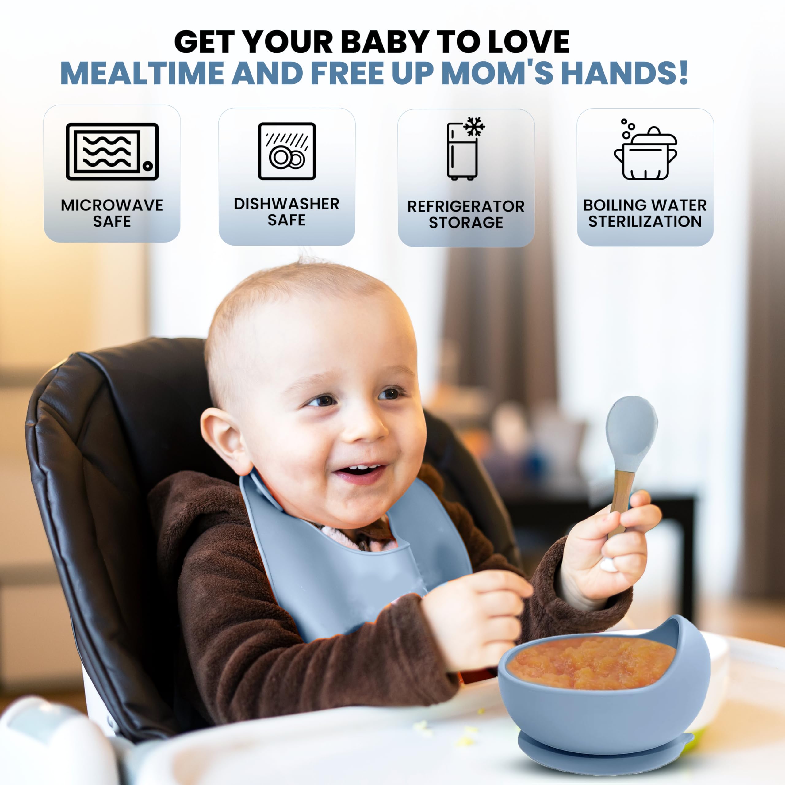Silicone Baby Feeding Set 15-Piece BPA-Free Baby Led Weaning Kit for 6+ Months - Elephant Suction Plate, Bowl, Forks, Spoons, Bi