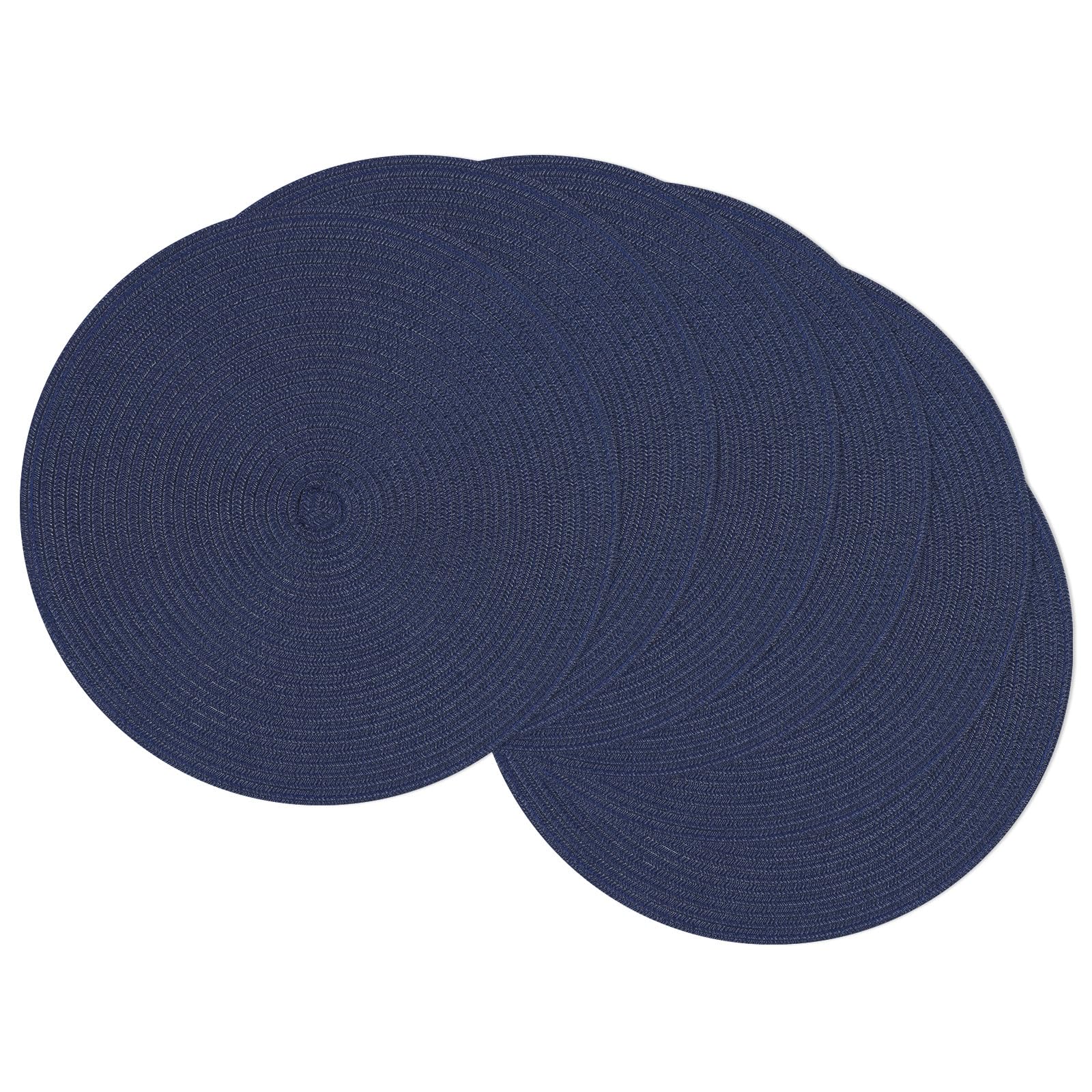SHACOS Round Placemats Set of 6 Washable 15 inch Circle Cotton Polyester Woven Braided Place Mats for Dining Table Indoor Outdoo