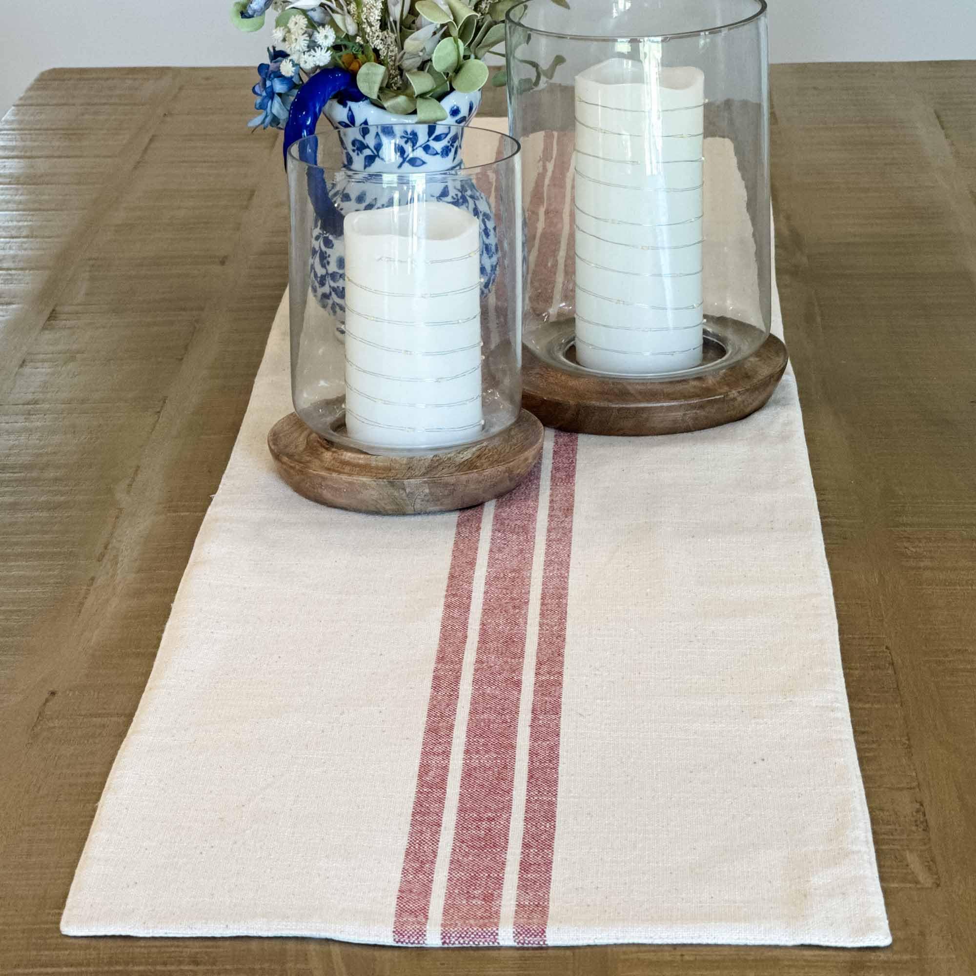 Market Place Red Grain Sack Stripe Table Runner, 13'' X 54'', Farmhouse Style, Red And Cream Tabletop D  Cor