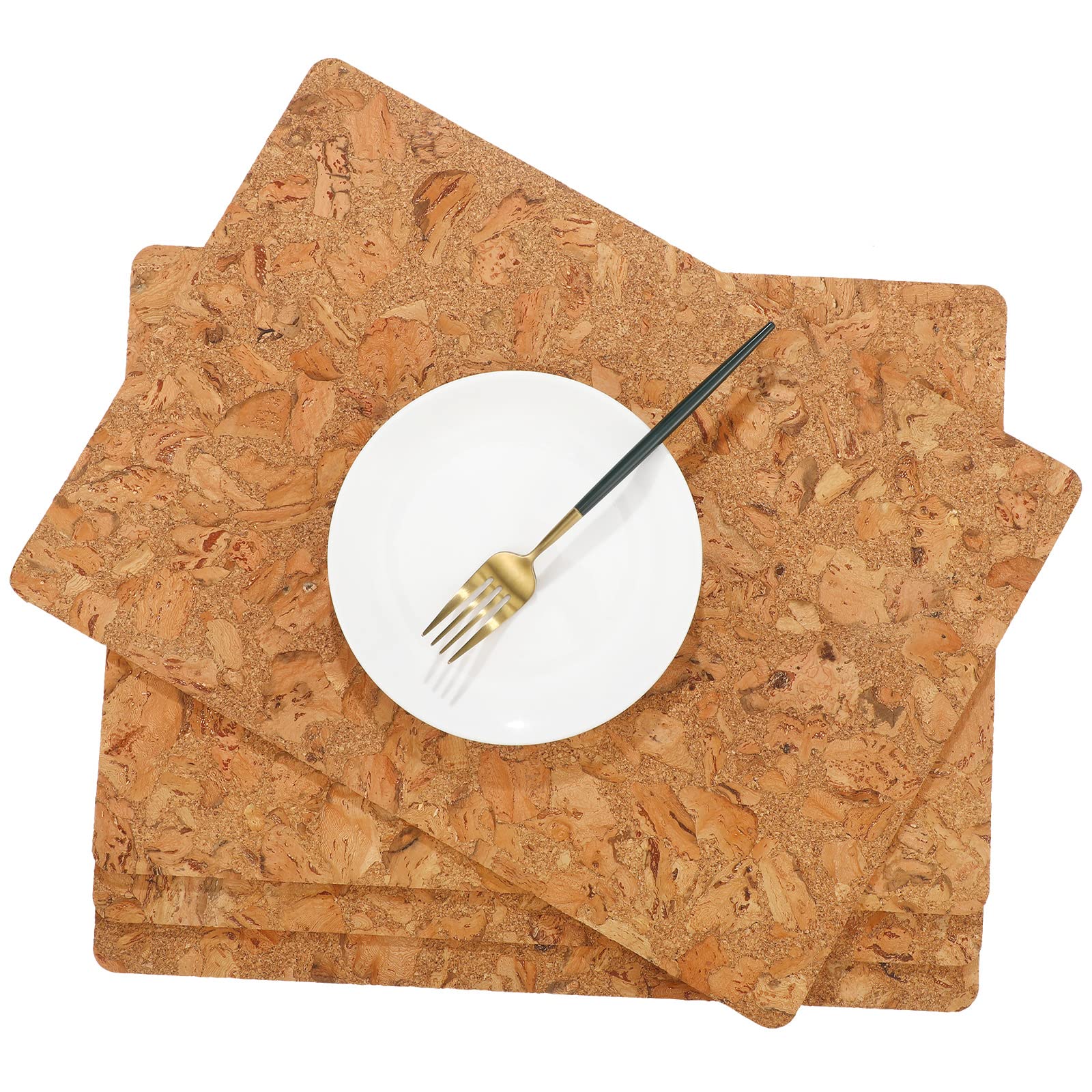 Eaasty 6 Pieces Cork Placemats 17 x 12 Inch Heat Resistant Non Slip Wood Place Mats Wood Grain Placemats Rustic Mats for Dining 