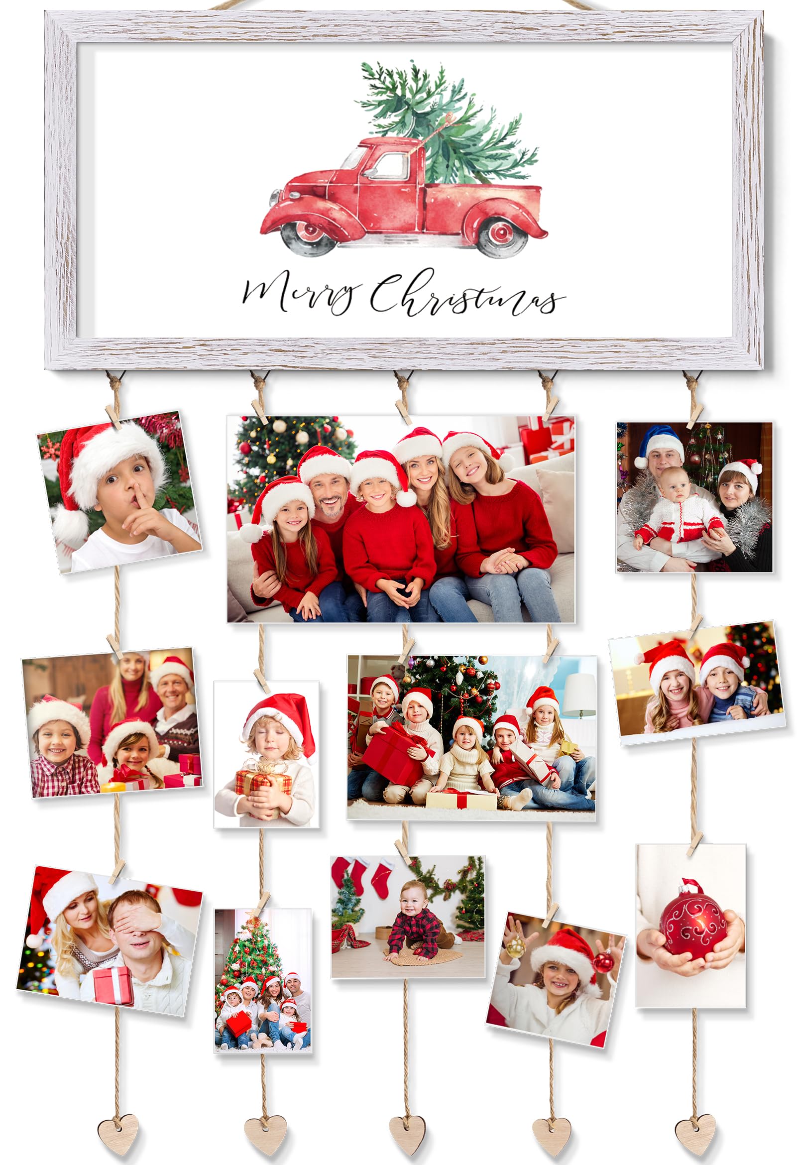 Christmas Card Holder Display Wall Hanging Collage Picture Frames Interchangeable Holiday Decor Clips Photo Holders Merry Christ