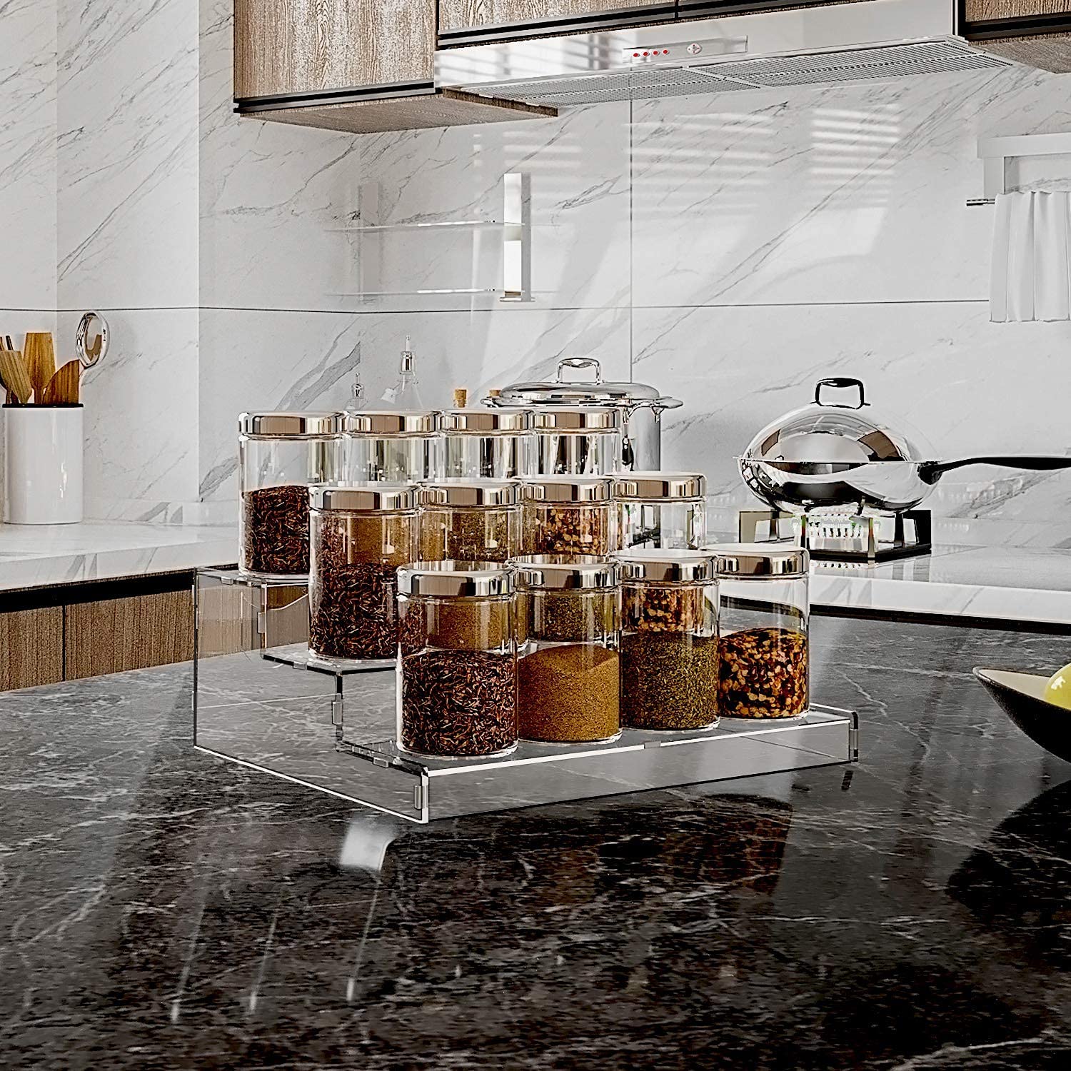 Evron Pantry Organization And Storage Clear Acrylic Spice Rack Organizer For Cabinet & Countertop (Assembly Required) 3 Tier Org