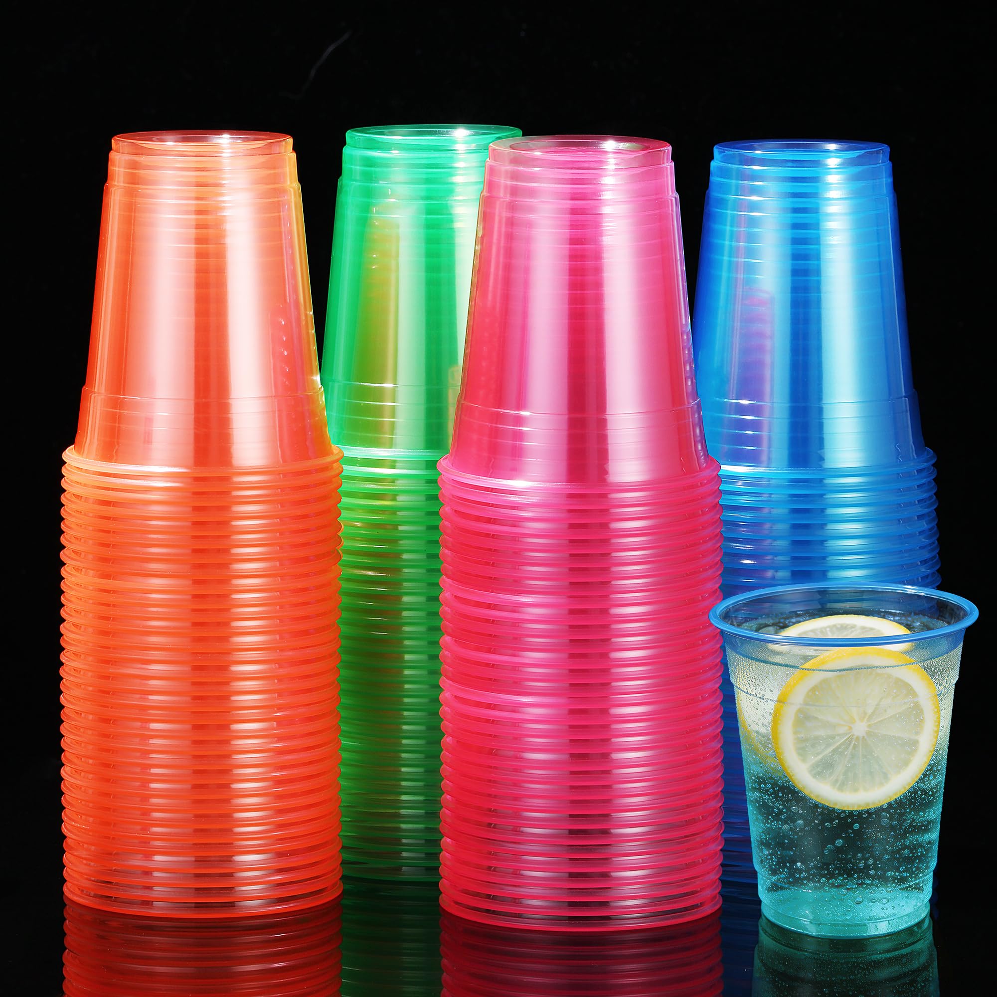 120 Pack 12 oz Glow in the Dark Neon Party Cups, 4 Colors Plastic Cups