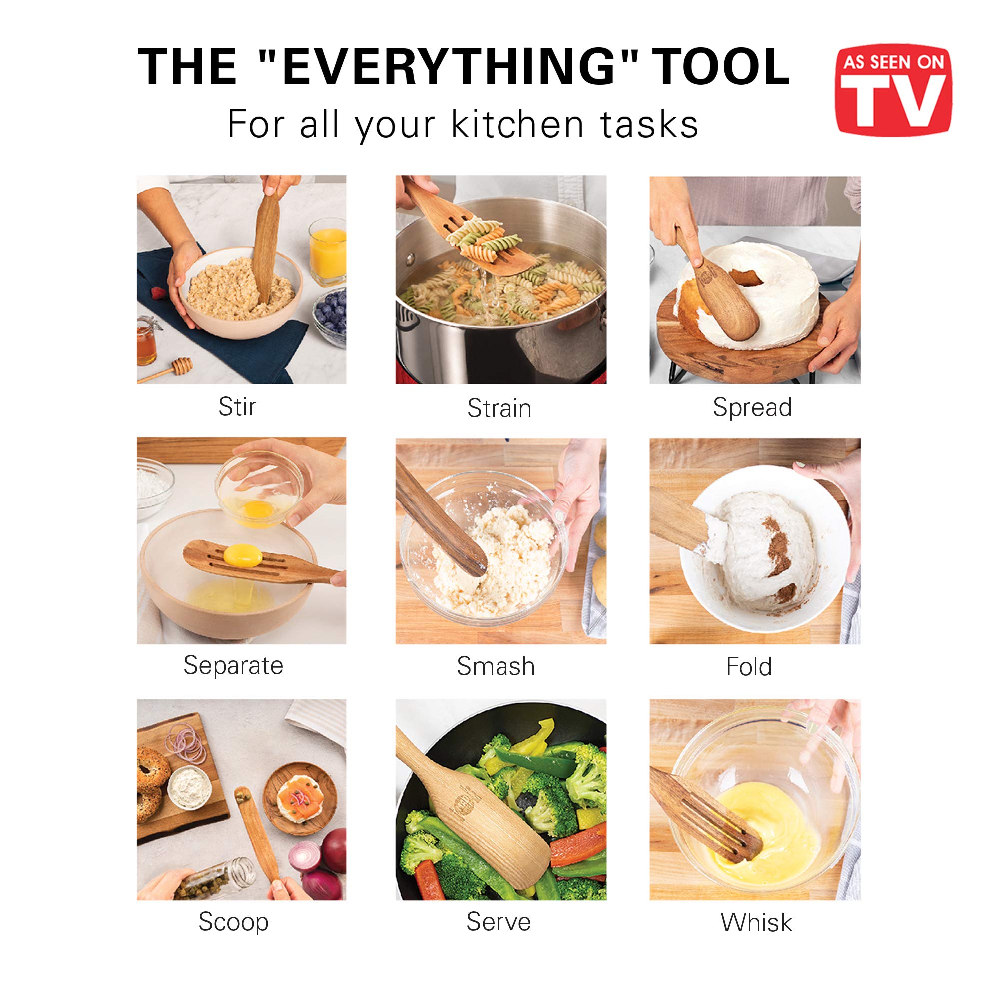 As Seen On Tv, Mad Hungry Spurtle 4Pc Set, Acacia Premium Wood Finish, Cooking Utensils For Non Stick Cookware, Baking, Whisking