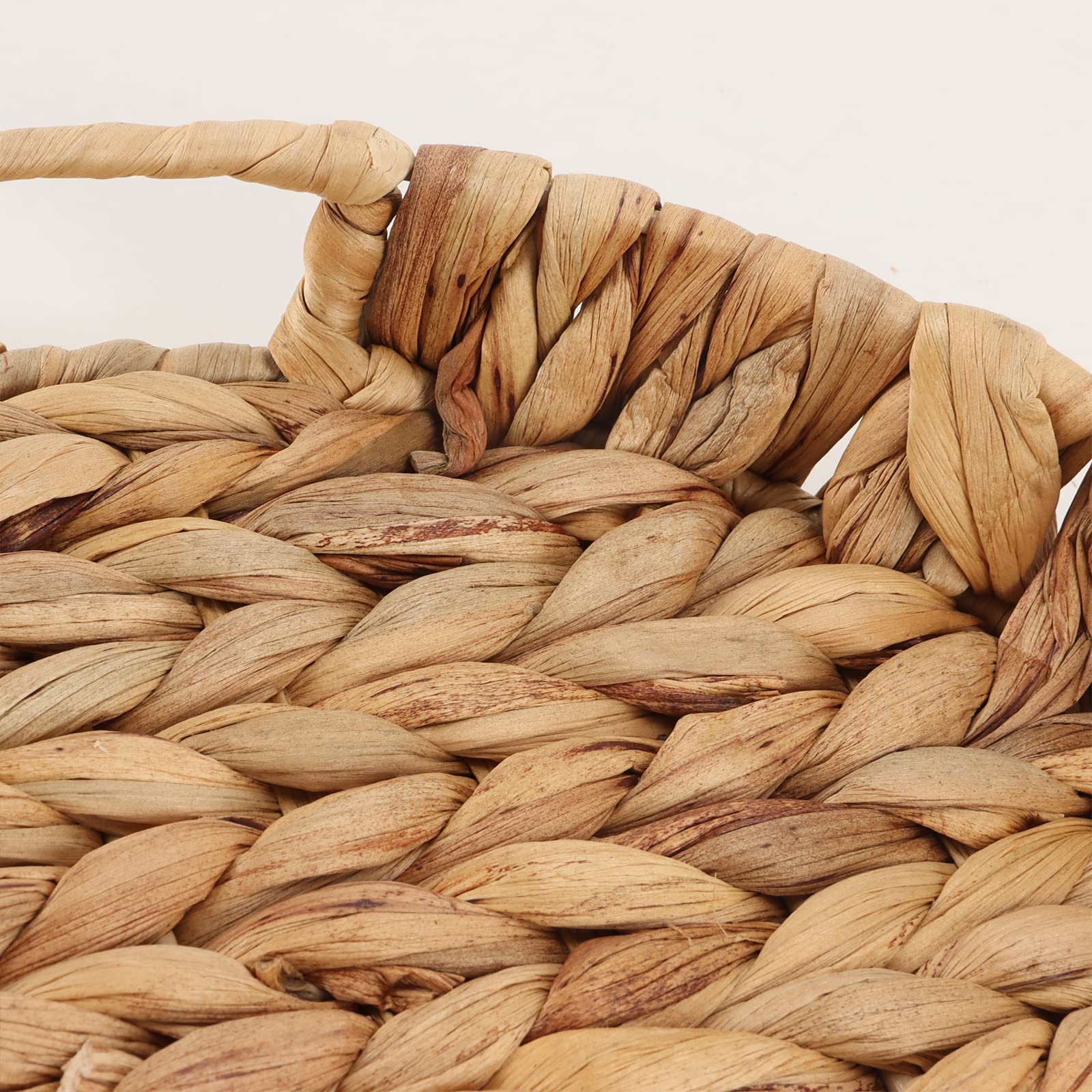 Yrmt Water Hyacinth Serving Tray Round Woven Tray With Handles Boho Decorative Tray For Breakfast, Coffee, Table, Dining 13'' X