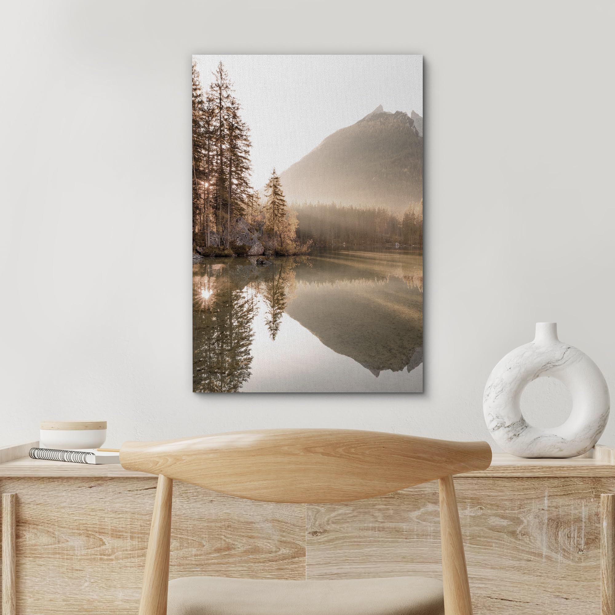 Signford Canvas Print Wall Art Autumn Reflections On Mountain Lake Golden Foliage And Serene Nature Photography Realism Decorati