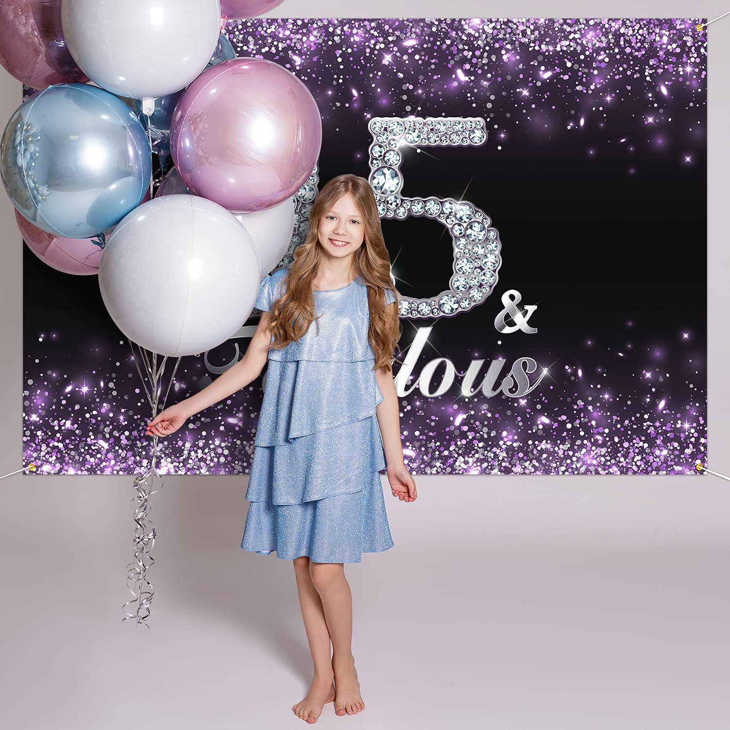 Hamigar 6X4Ft Happy 15Th Birthday Banner Backdrop - 15 & Fabulous Birthday Decorations Party Supplies For Girls - Purple