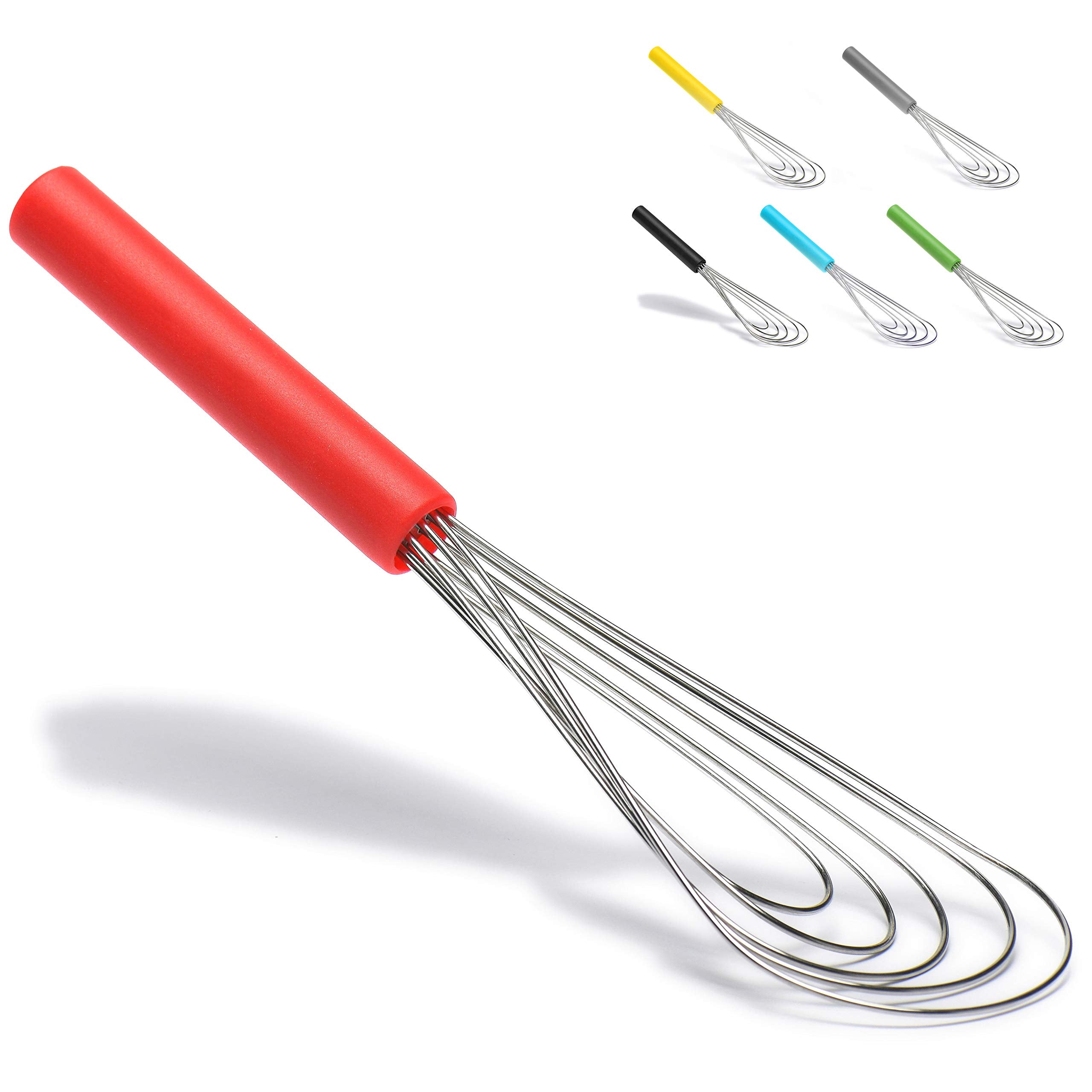 Flat Whisk Silicone Handle Non Slip 10'' - 5 Wires Whisk With 10 Heads For Kitchen Cooking Color Red By Jell-Cell