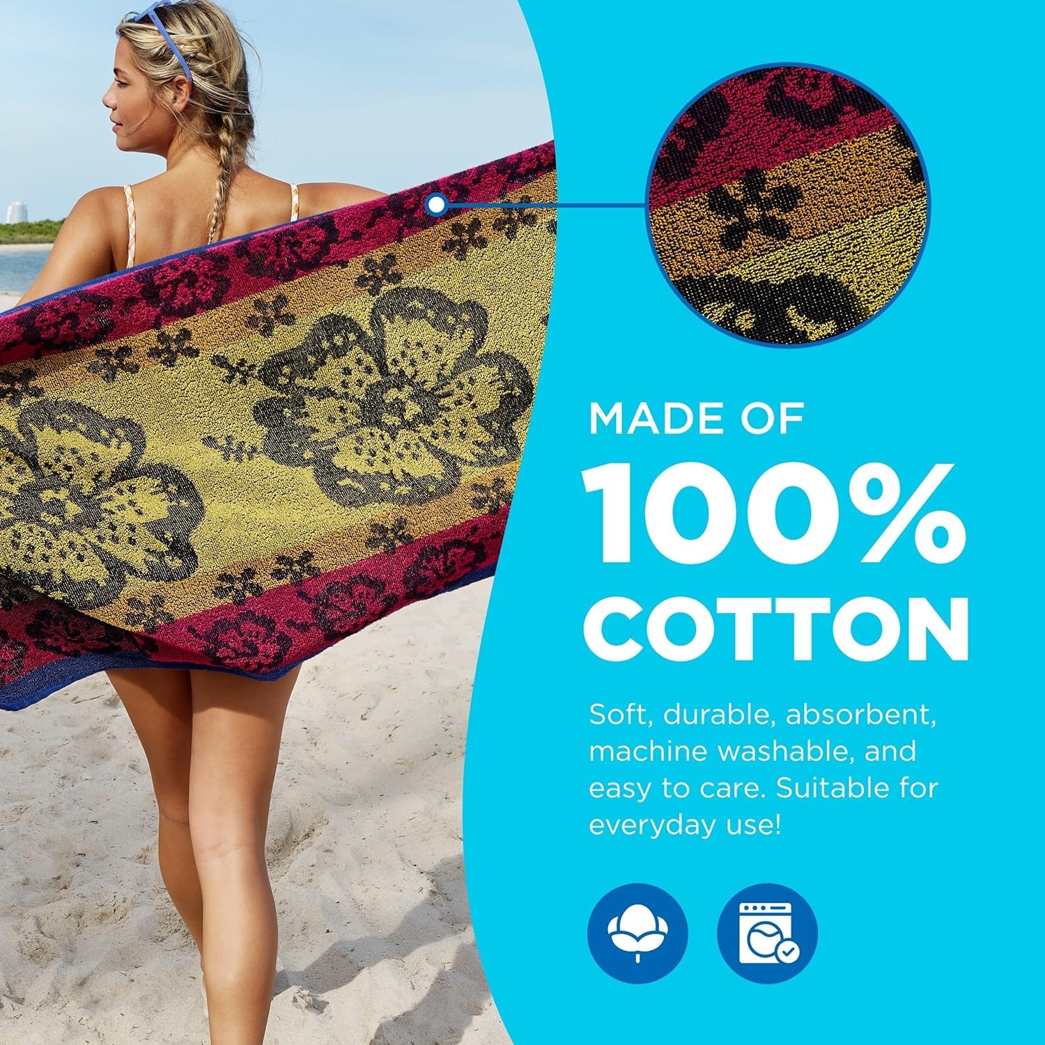 Kaufman - Soft Oversized Beach Towels In Bulk | 30'' X 60'' Printed Terry Cotton Bulk Beach Towels | 100% Cotton Thick Beach Tow