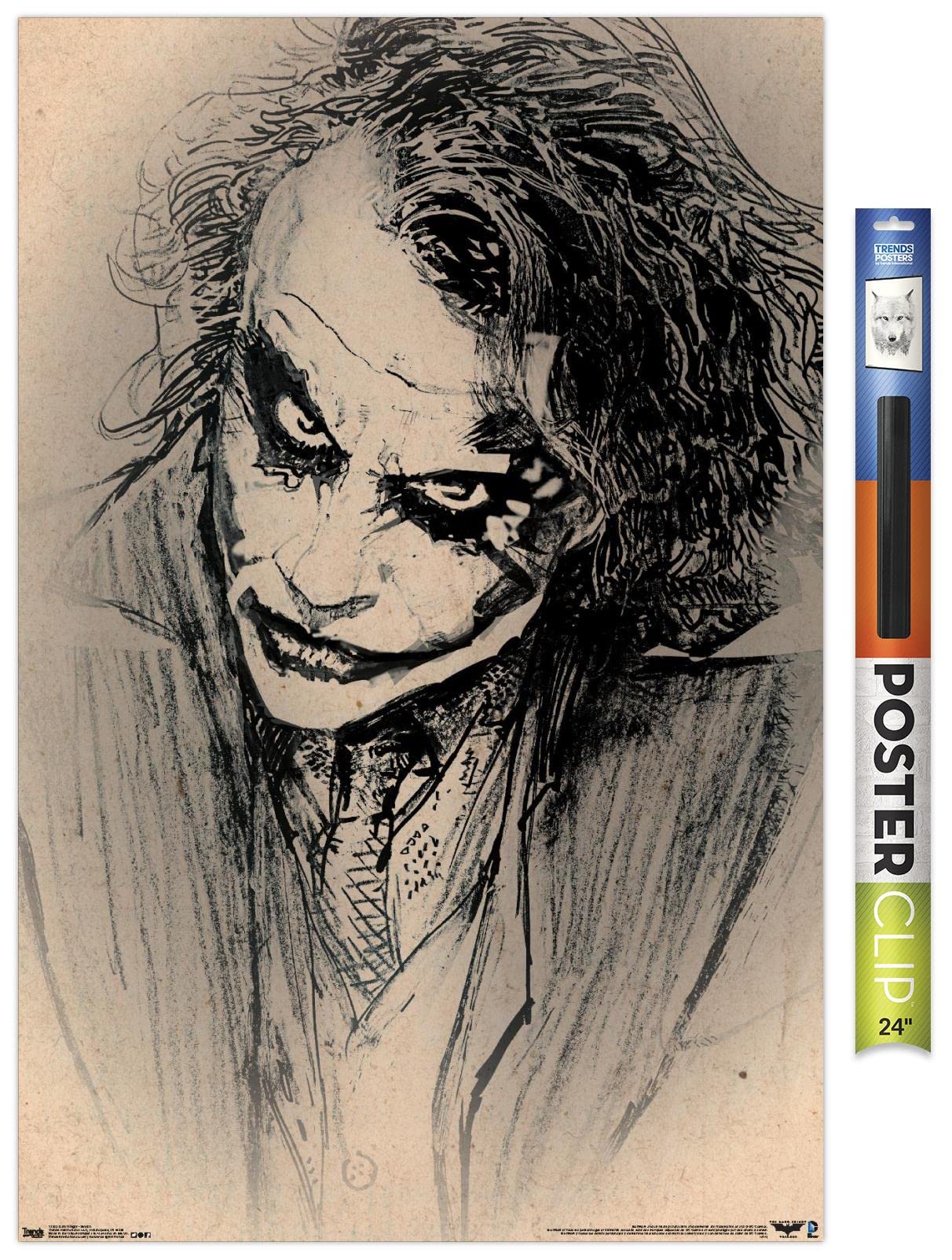 Trends International Dc Comics Movie-The Dark Knight-The Joker-Sketch Wall, 22.375'' X 34'', Poster & Clip Bundle