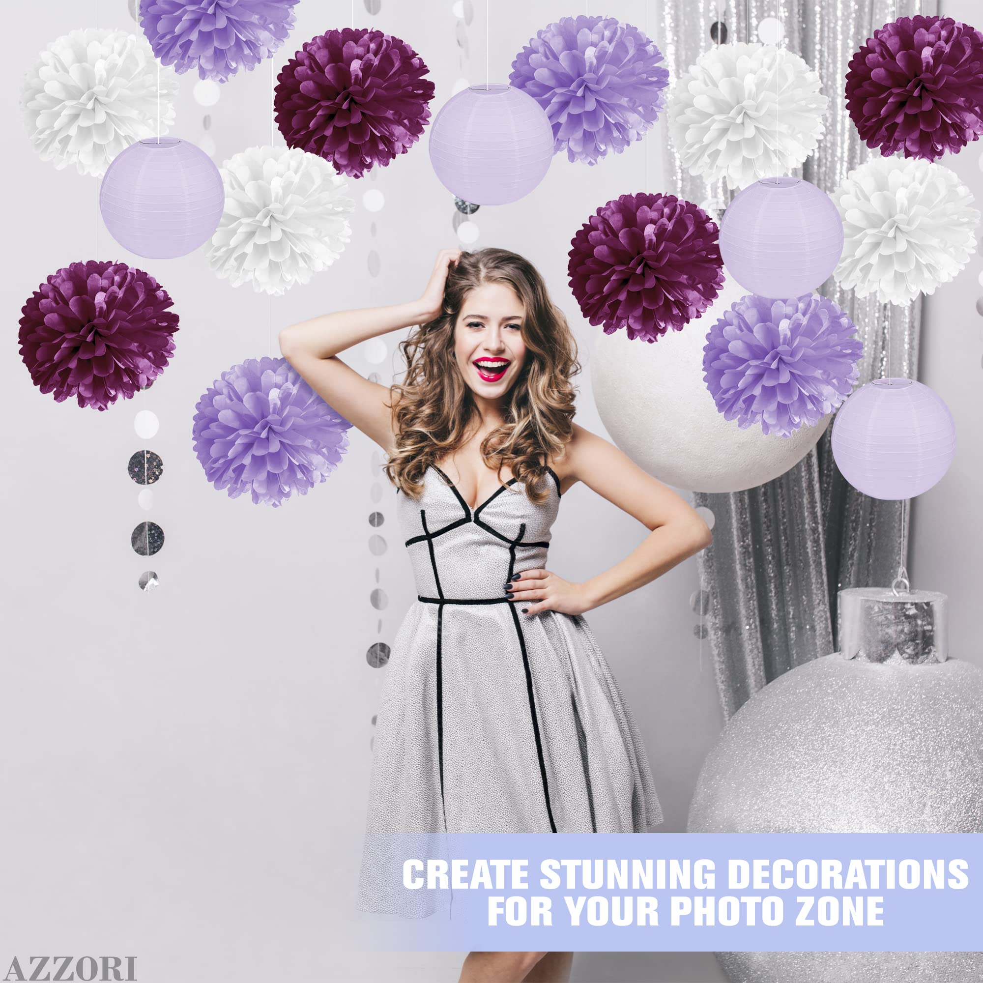 16Pcs Tissue Paper Flowers - White Paper Flowers Purple Tissue Paper Flowers Decorations For Wall Lavender Tissue Paper Flowers