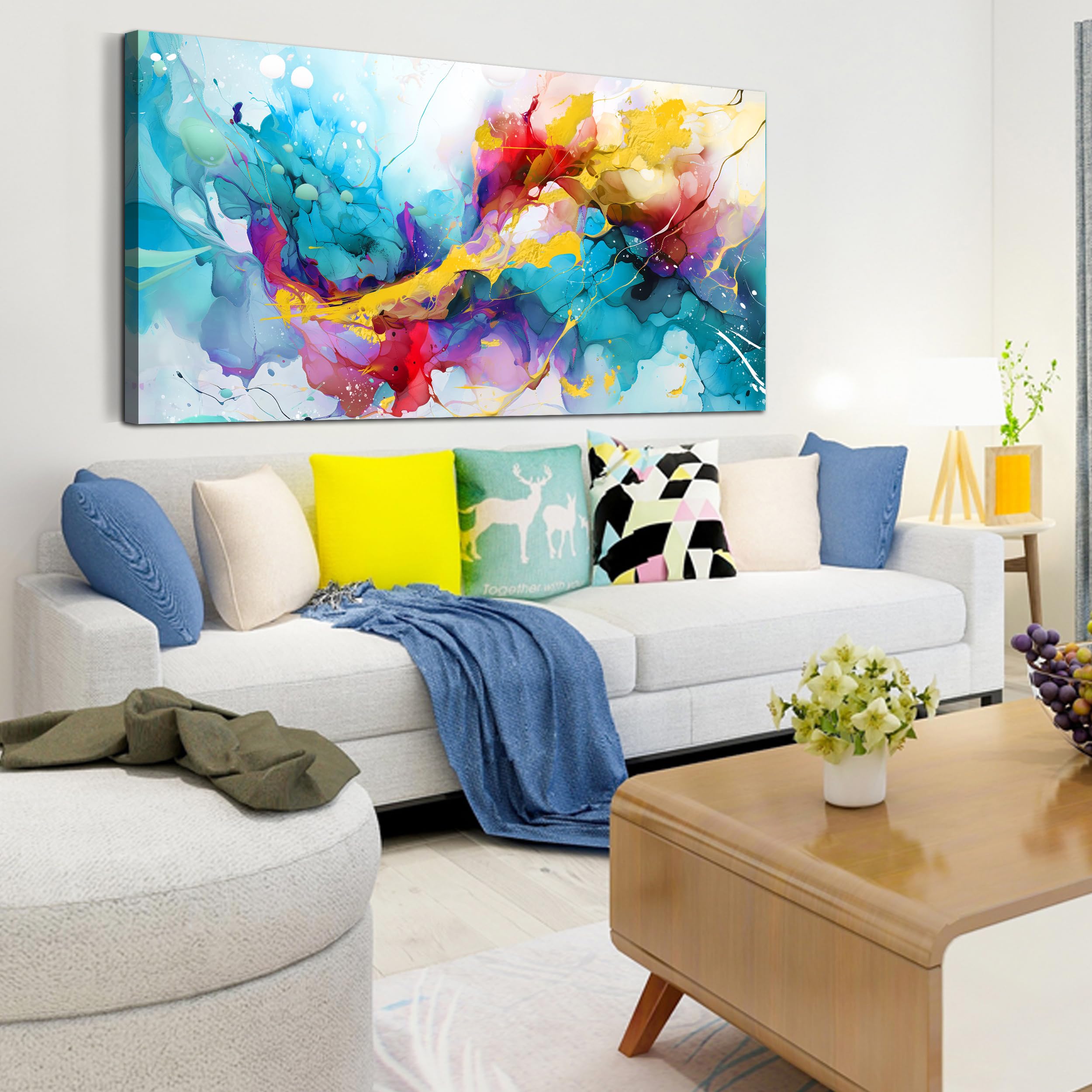 Laotoart Abstract Canvas Wall-Art For Living Room - Colorful Wall Art Bedroom Office Artwork Wall Decor Ready To Hang Size 24''