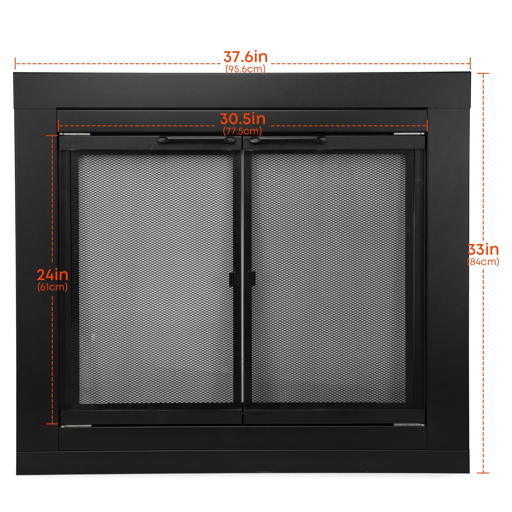 Stanbroil Fireplace Glass Door Screen, Black, Medium Size, Iron, Model Q025-CD-M-BK, Decorative Fireplace Accessory