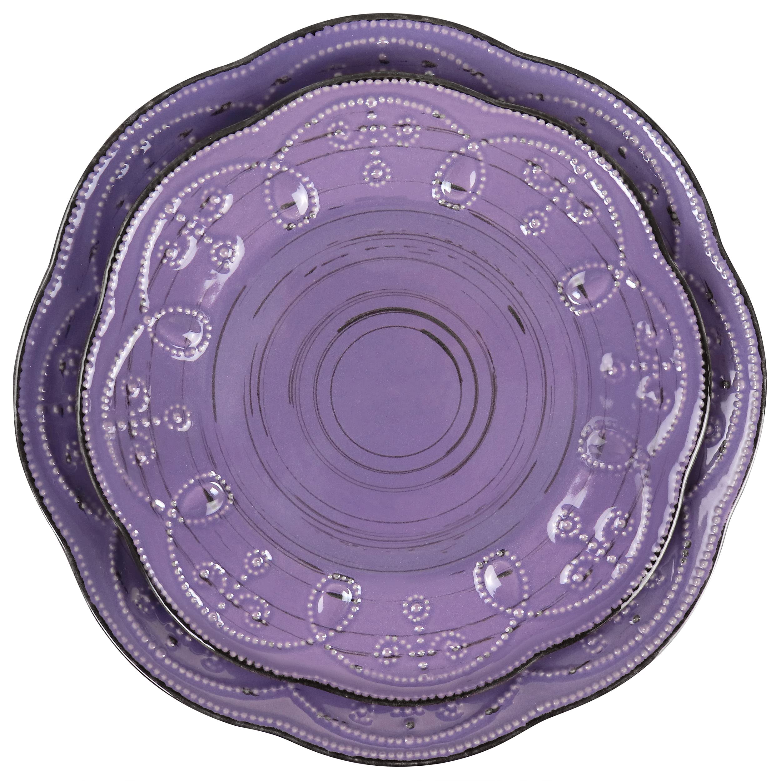 Elama Rustic Birch 16 Piece Stoneware Dinnerware Set in Purple, (EL-RUSTICBIRCH)