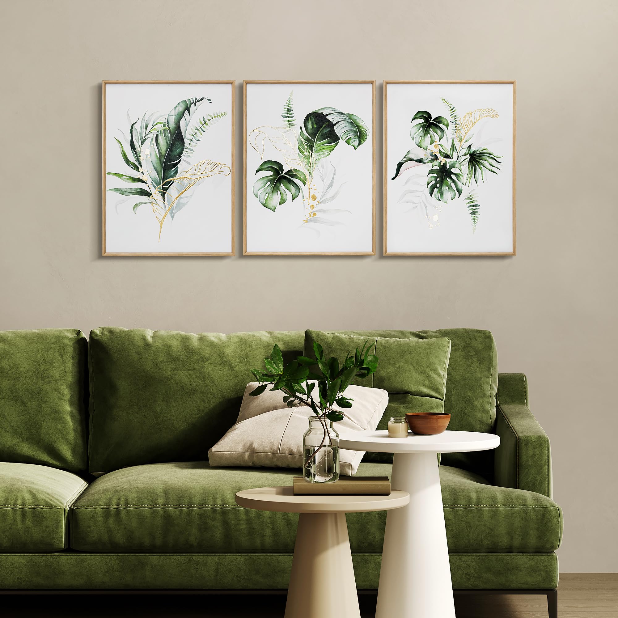 Artbyhannah Framed Canvas Wall Art For Living Room Botanical Wall Art Gold Modern Wall Decor With Green Plant Pictures For Bedro