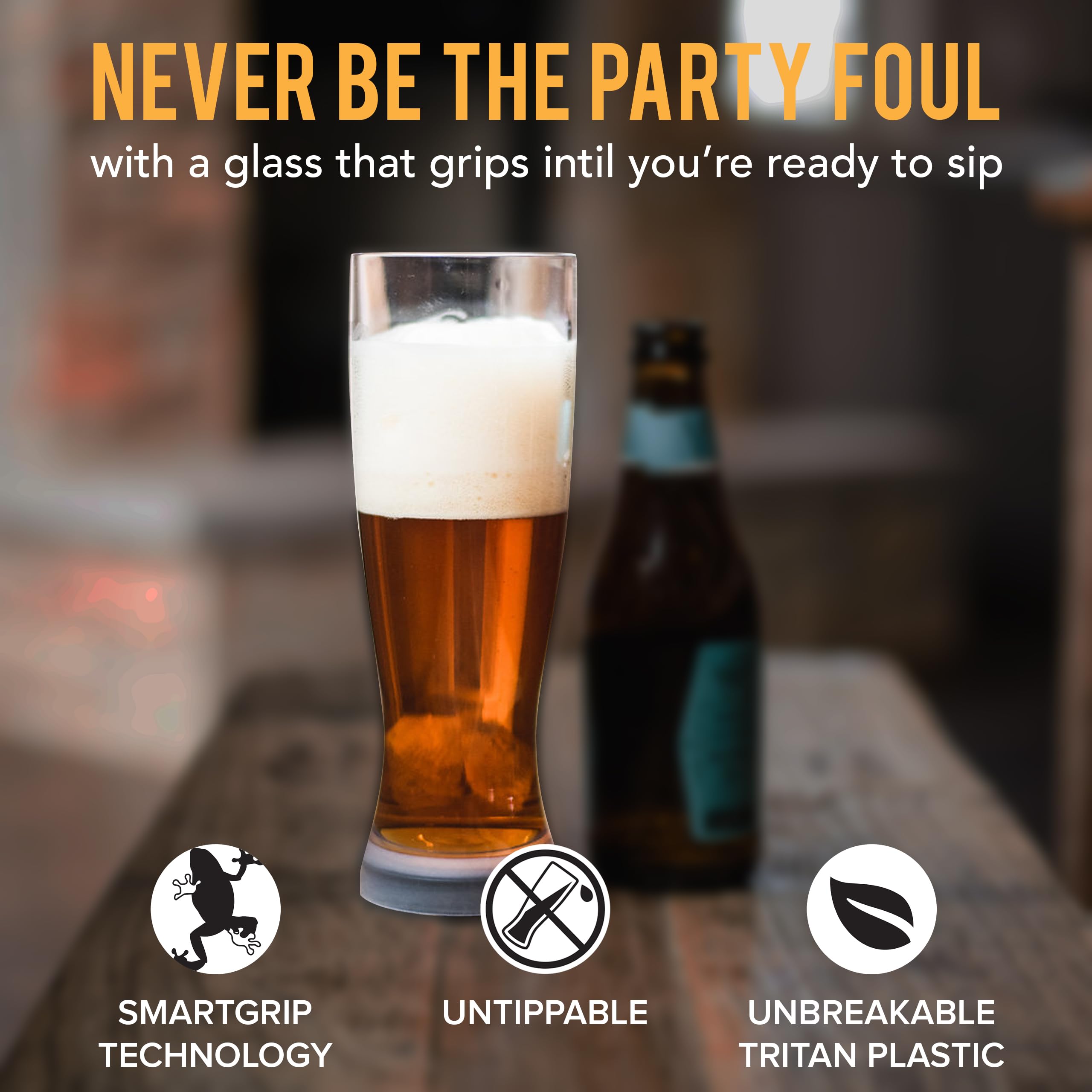 Mighty Mug Untippable Pilsner Glass (Set Of 2), Unbreakable Tritan Hard Plastic, No Spill Smartgrip Technology, Bpa-Free, 24Oz