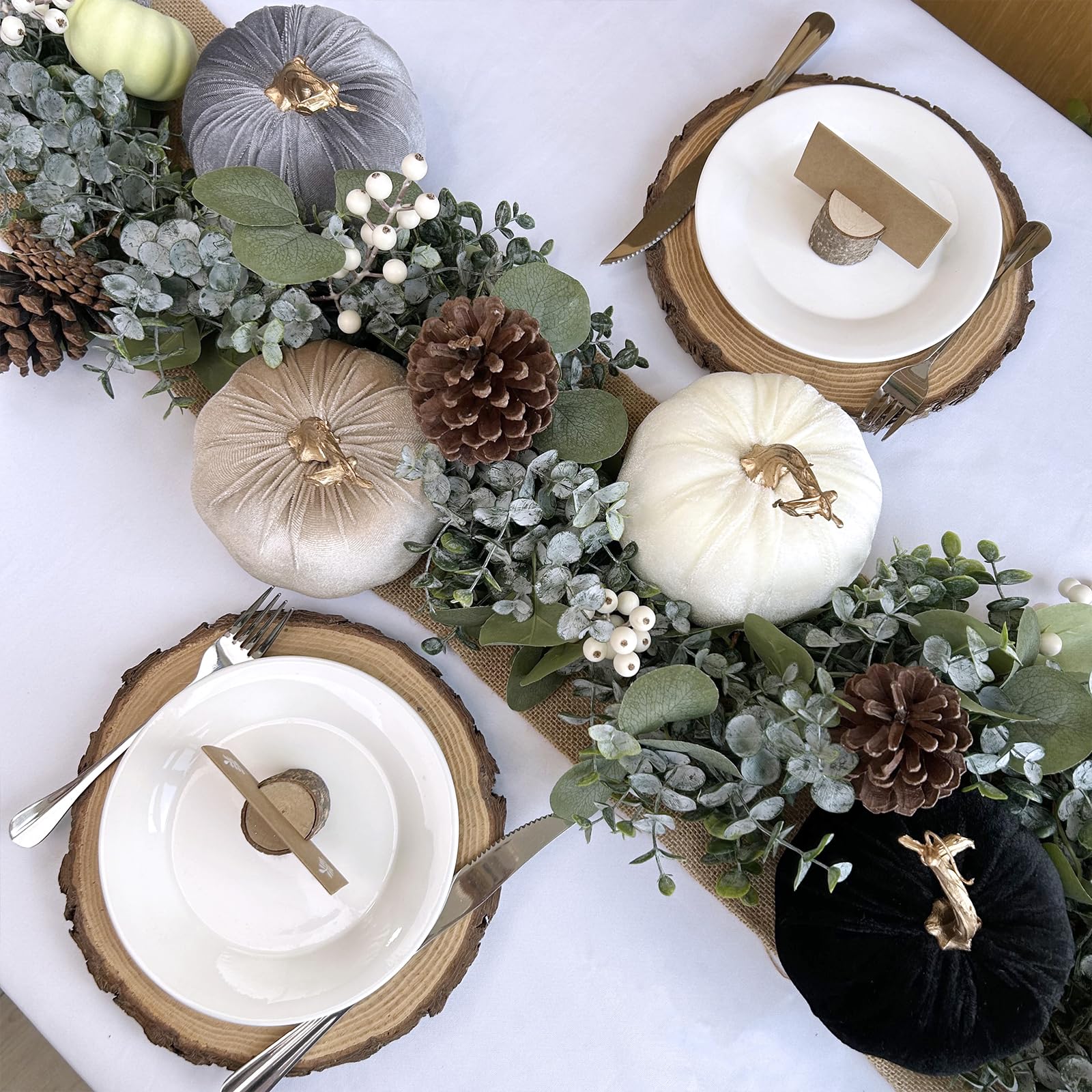 Winlyn 4 Pcs Assorted Faux Velvet Pumpkins Decorative Fabric Pumpkins Foam Pumpkins in White Black Gray Taupe 5  for Thanksgivin