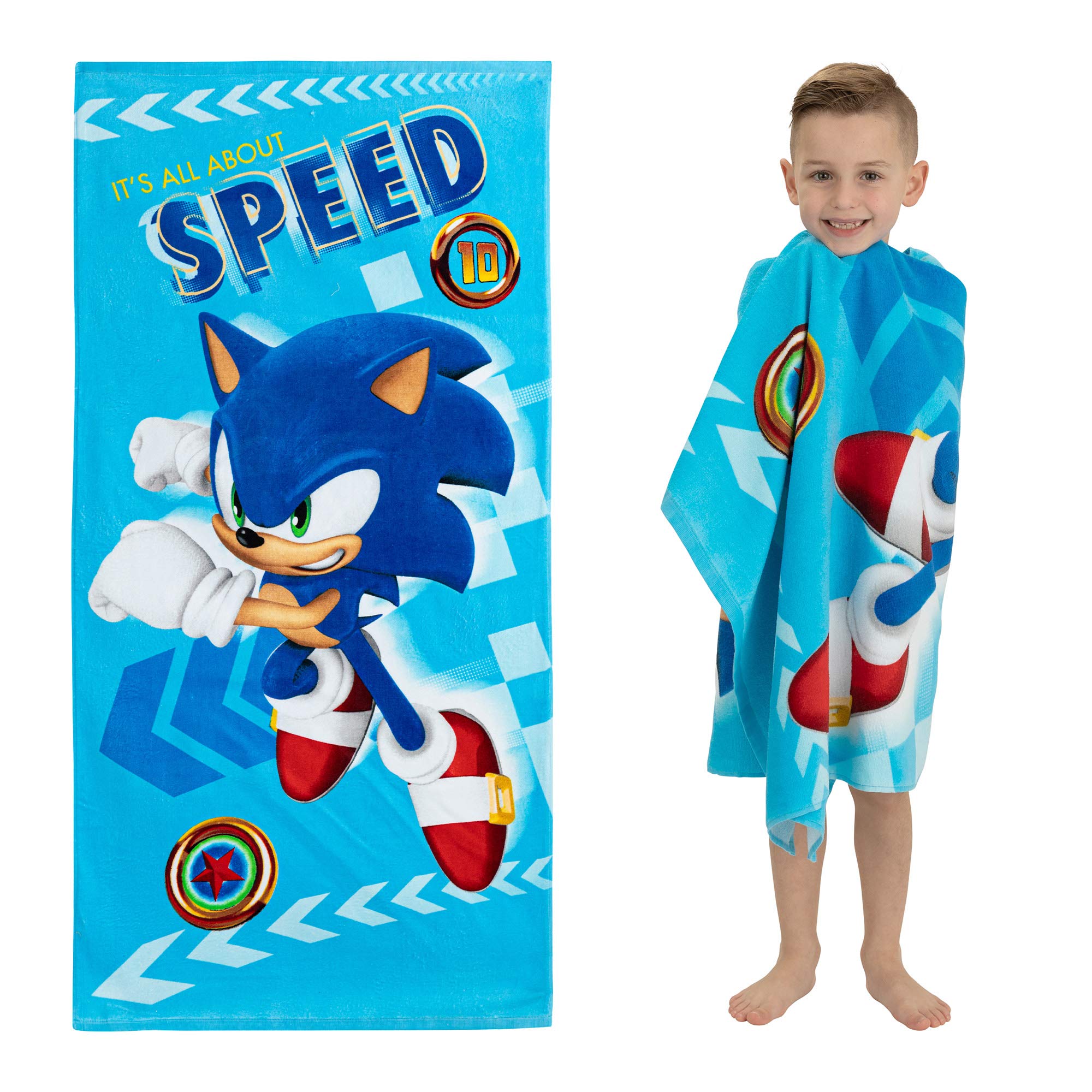 Franco Kids Super Soft Cotton Beach Towel, 58 In X 28 In, Sonic The Hedgehog