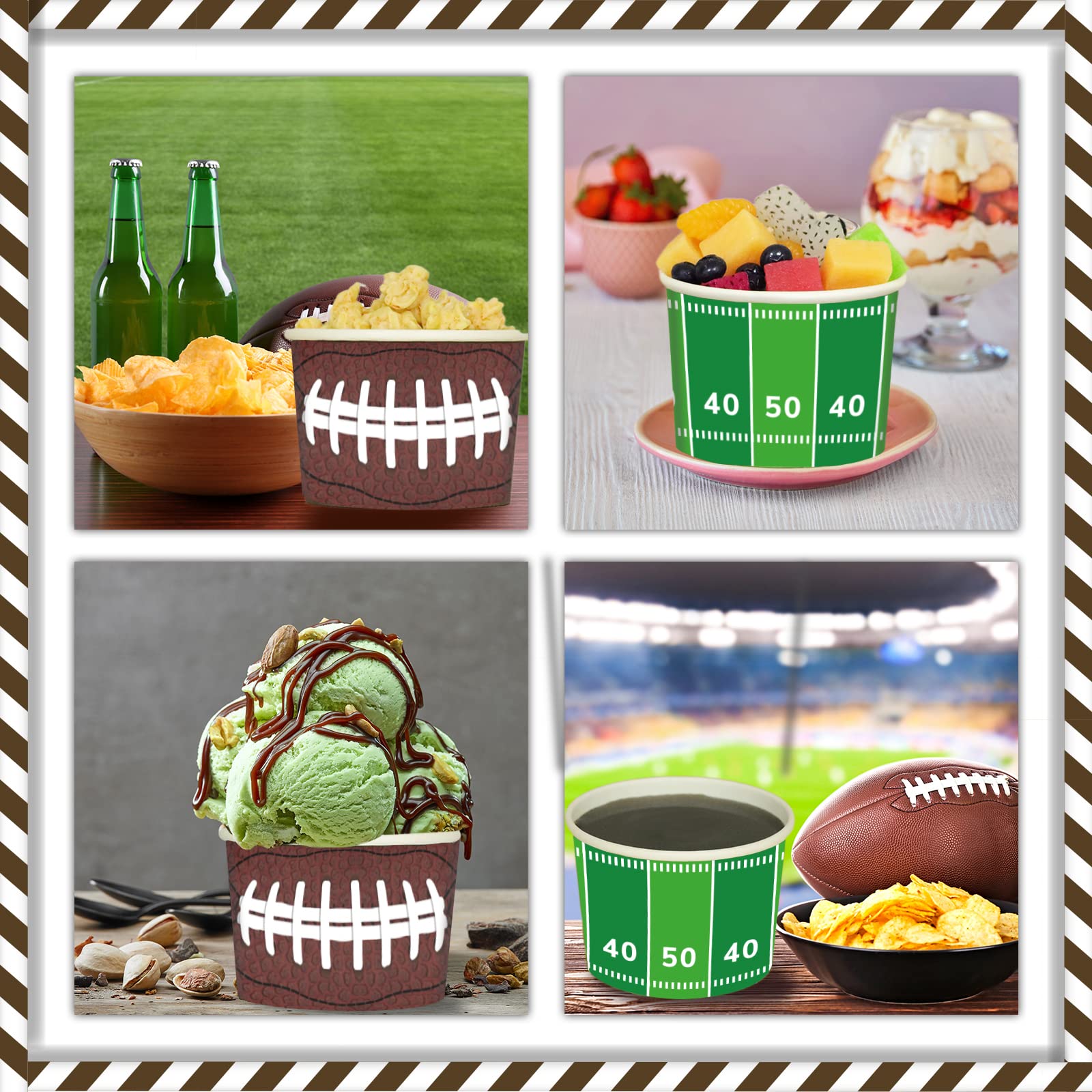 Gisgfim Football Party 50Pcs Disposable 9 Oz Paper Bowls, Durable Snack Cups For Sports Events, Game Day, Birthday Party Decorat