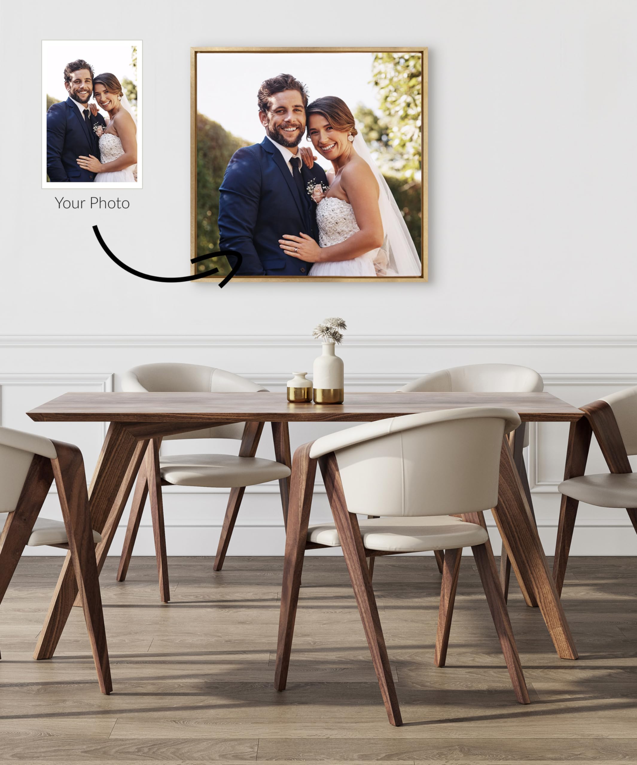 Kate And Laurel Sylvie Square Custom Printed Framed Canvas Wall Art, 30X30 Bright Gold, Personal Canvas Print With Your Photos F