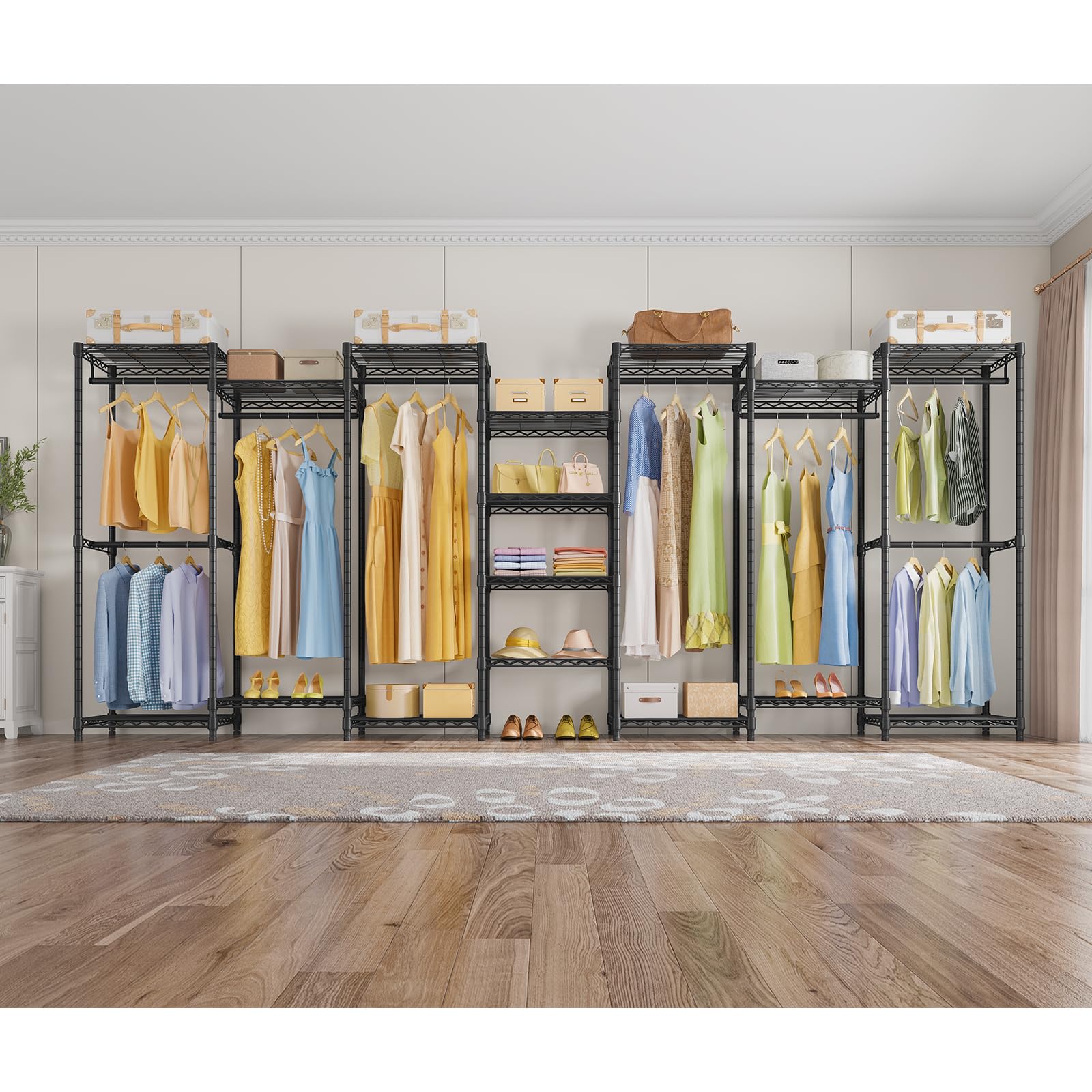 Vipek V5 Portable Closet Wardrobe Heavy Duty Clothes Rack, Freestanding Closet Metal Clothing Rack With 4 Hang Rods & 8 Shelves,