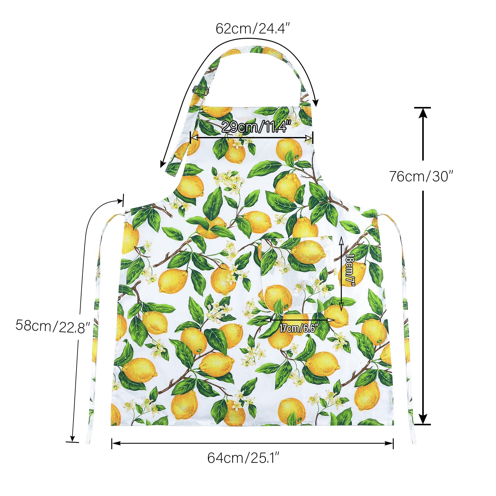 G2Plus Cotton Kitchen Apron With Pockets, Thick Lemon Apron, Adjustable Cooking Apron For Baking, Chef Apron For Women, Men, Hol