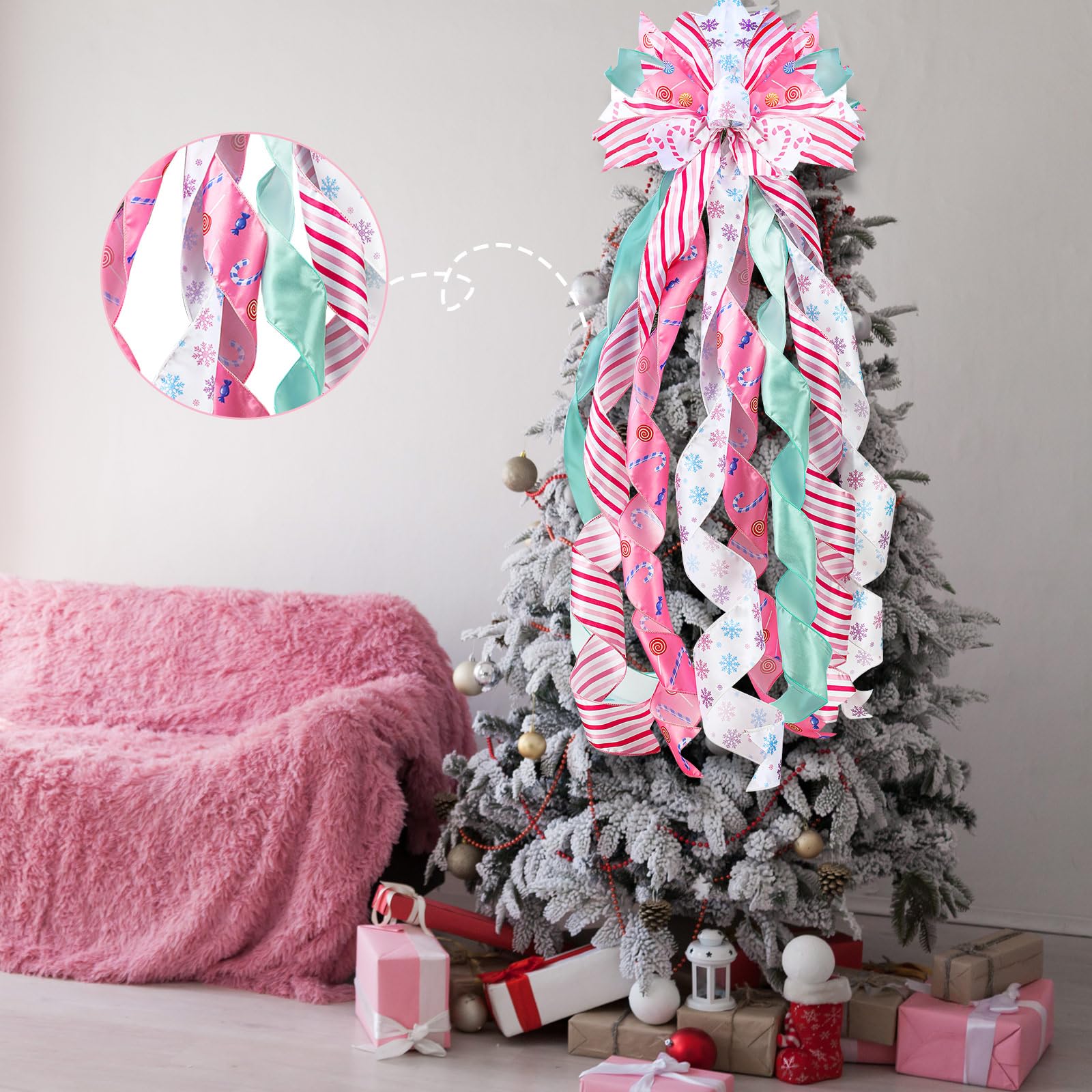 FineCheer Pastel Christmas Tree Topper Wreath Bow Large Christmas Bow Tree Topper for Xmas Ornament Family Wedding Thanksgiving