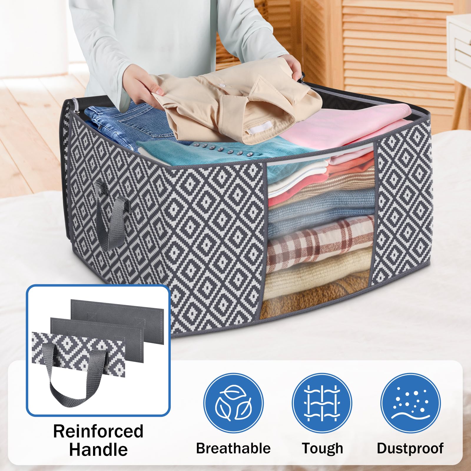 StorageTastic Direct 100L, 6 Pack, Storage Containers, Large Clothes Storage Bins Foldable Organization and Storage Bags with Re