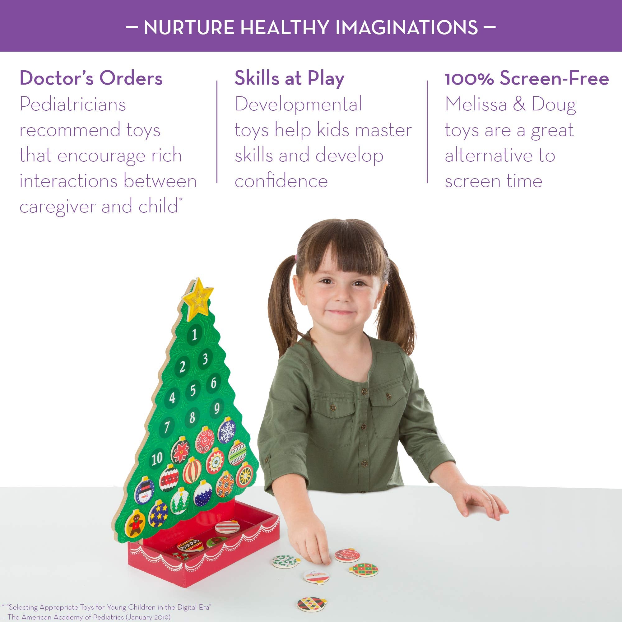 Melissa & Doug Countdown to Christmas Wooden Advent Calendar, 25 Magnets (E-Commerce Packaging, Great Gift for Girls and Boys -