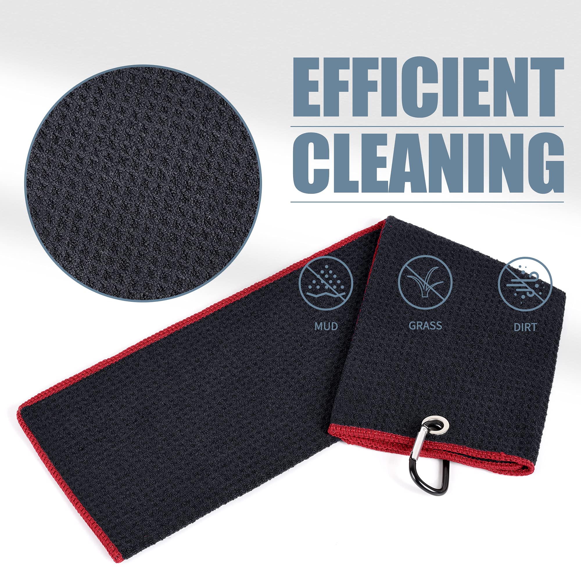 Mile High Life Tri-Fold Golf Towel | Premium Microfiber Fabric | Waffle Pattern | Heavy Duty Carabiner Clip (Black/Red)