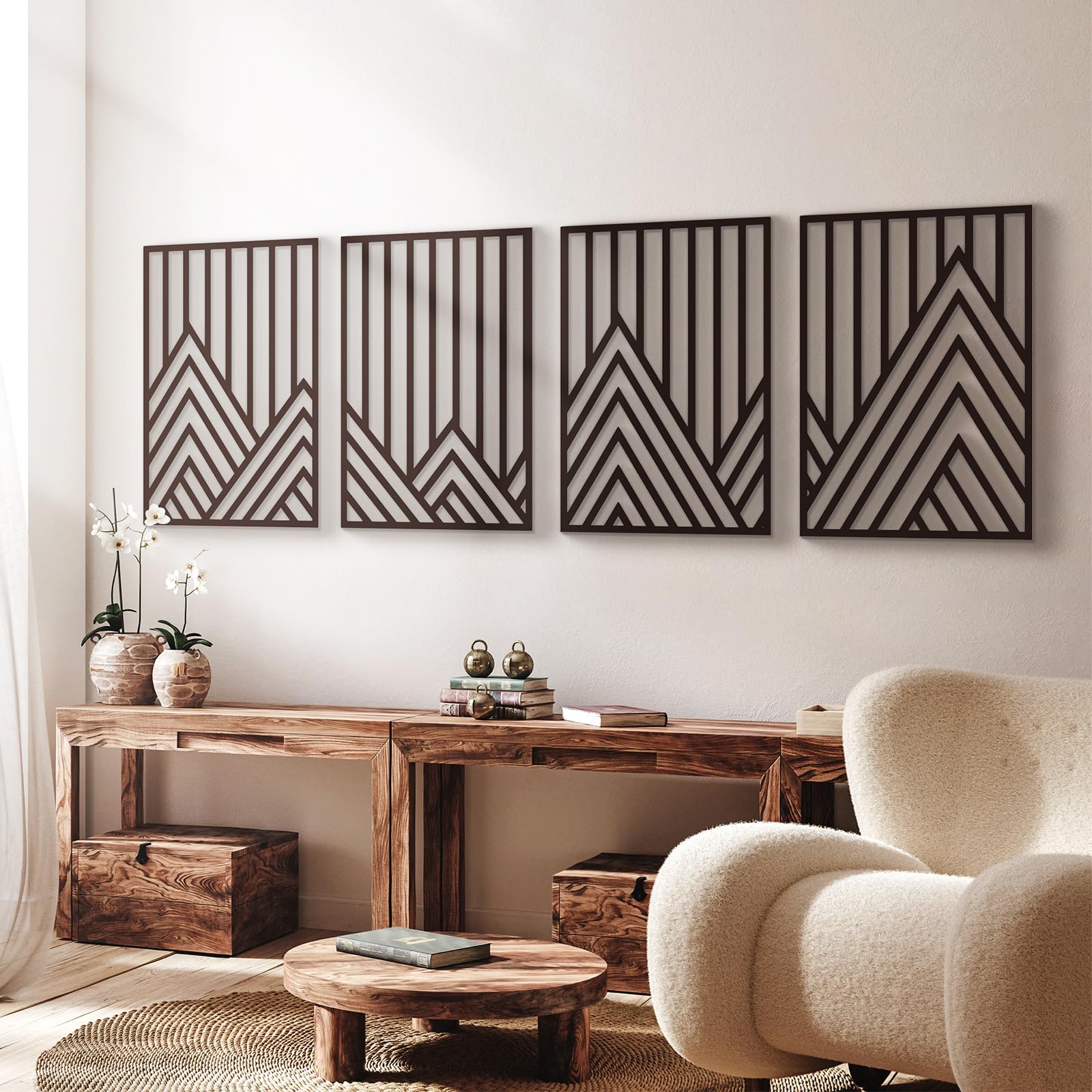 Glamativity Large 4 Pcs Black Abstract Mountain Line Metal Wall Art, 22.5 X 15.7'' Minimalist D  Cor Single Line Art Wall D  Cor