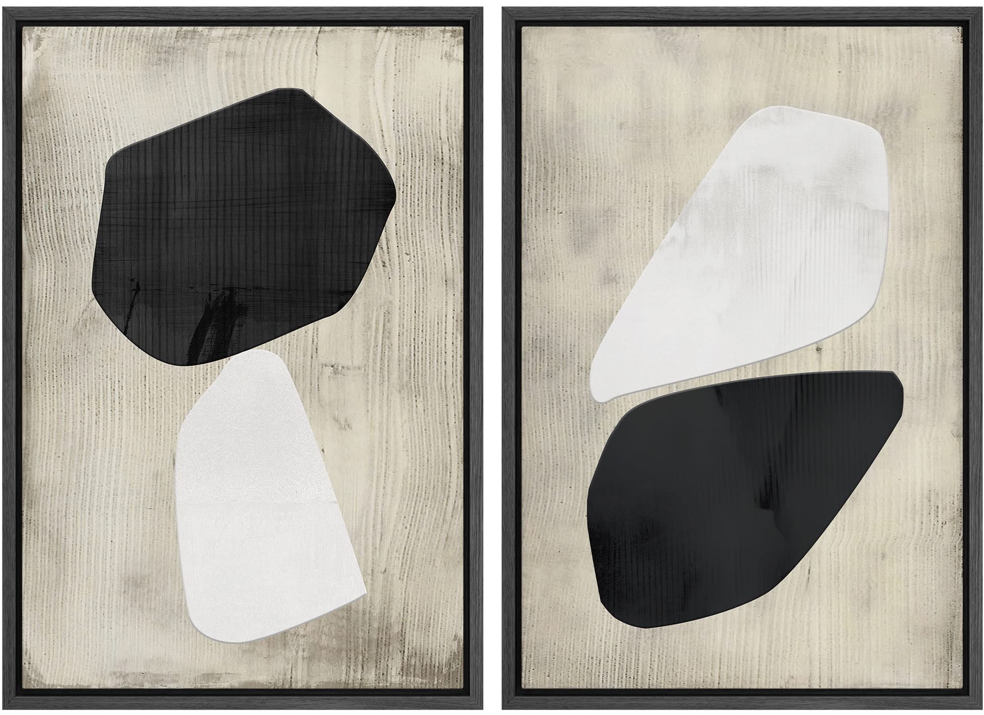 Signwin Framed Canvas Print Wall Art Set Mid-Century Grunge Duotone Polygons Abstract Shapes Illustrations Minimal Decorative No