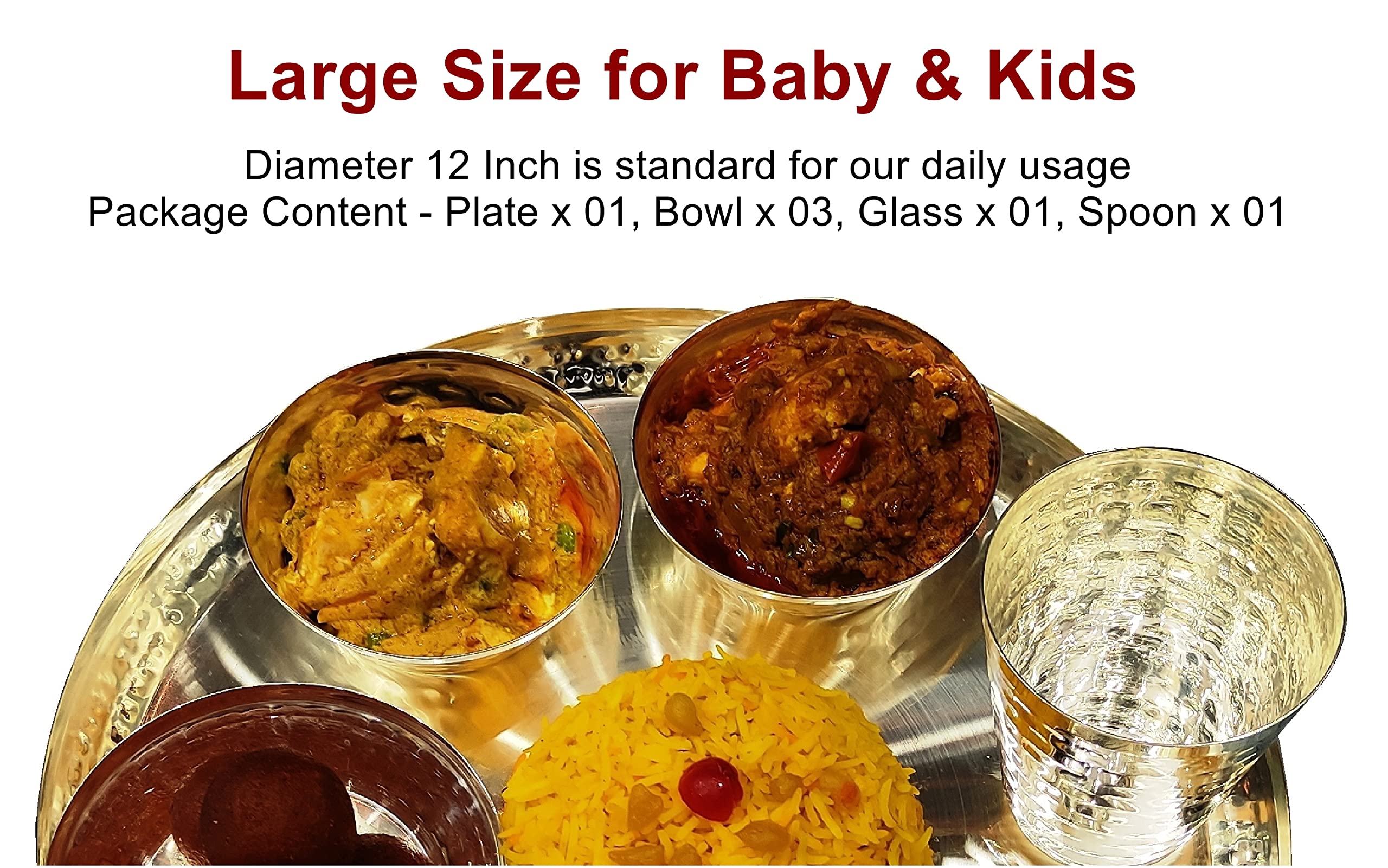 Bengalen Silver Plated Dinner Set 12 Inch For Gift Baby Rice Ceremony Annaprashan Sanskar Kids Birthday For Boys Girls Home Deco