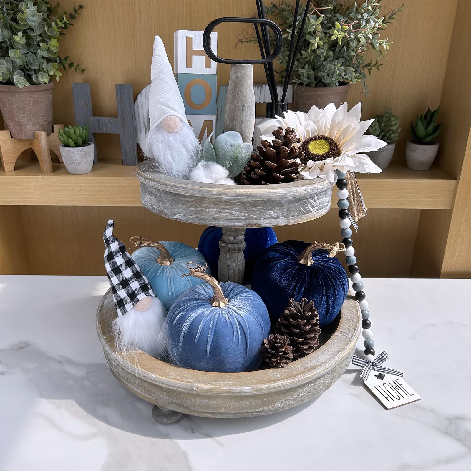 Winlyn 4 Pcs Assorted Blue Faux Velvet Pumpkins Decorative Harvest Pumpkins Fabric Foam Pumpkins for Farmhouse Fall Wedding Hall