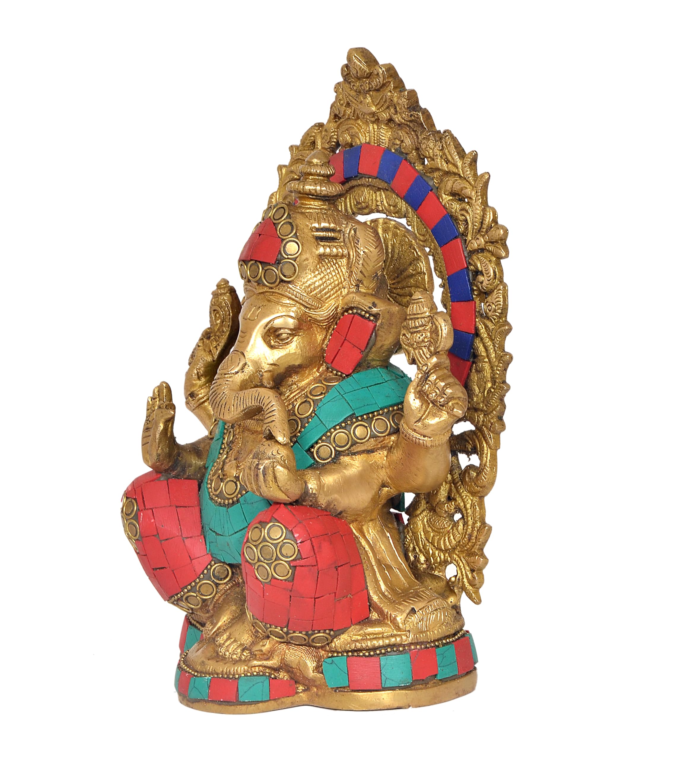 Dattatreya Brass Lord Ganesha Idol Ganesh Statue Decorative Sculpture For Home Decor Office Mandir Pooja Showpiece (Height 8 Inc