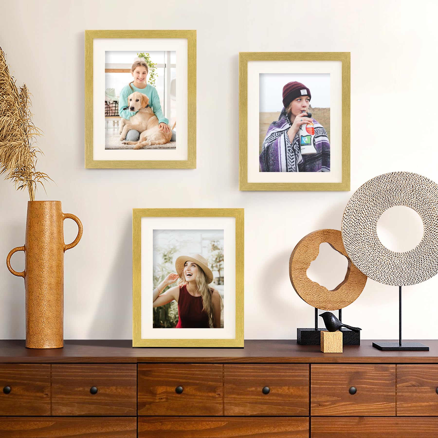 TOFOREVO Picture Frames 8x10 Set of 2 Distressed Gold Wood Grain Photo Frame for Gallery Wall Mounting or Tabletop Display