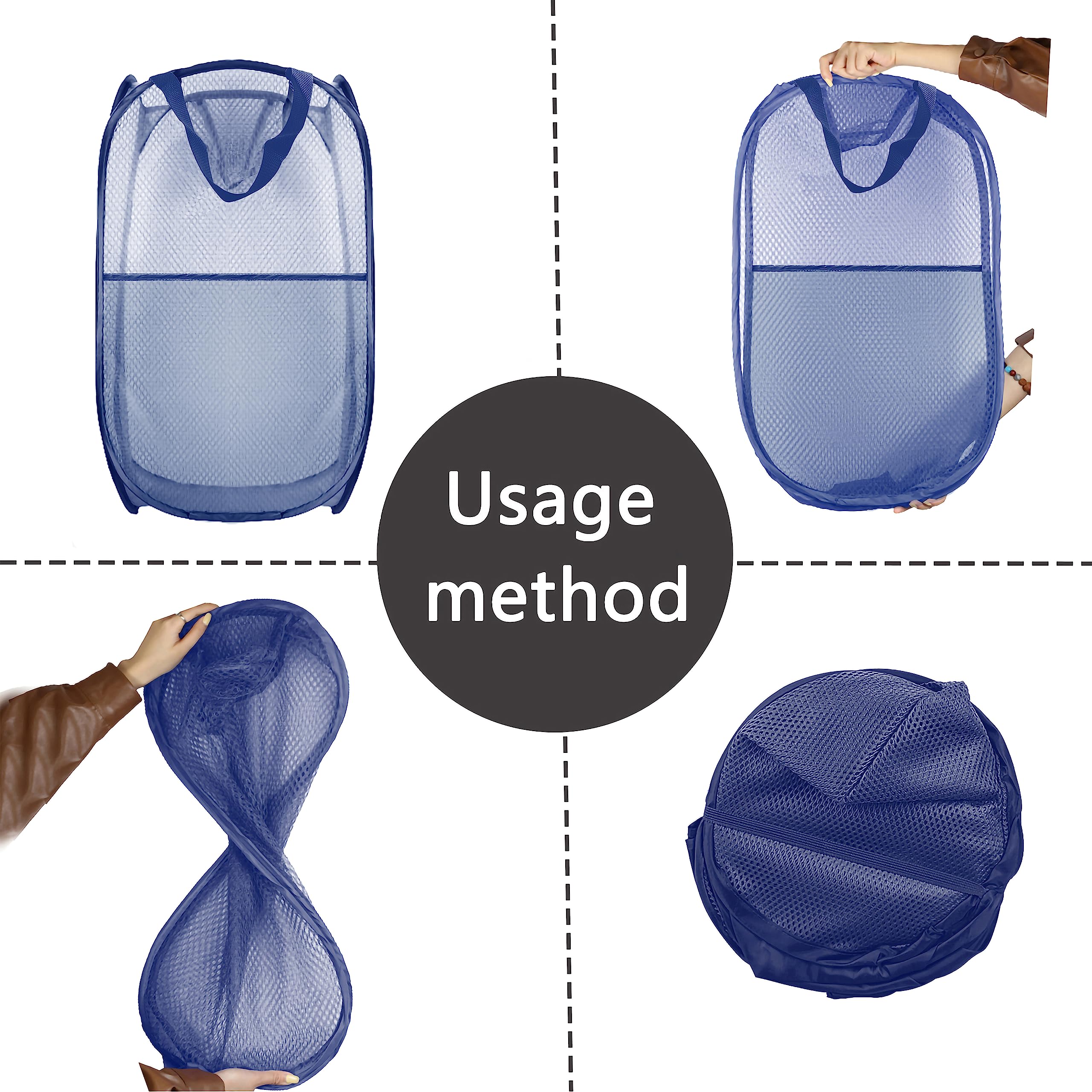 Buyongwant Collapsible Pop Up Laundry Hamper, Mesh Foldable Laundry Basket, Extra Large - 28'' X 16'' X 16'' (Blue)