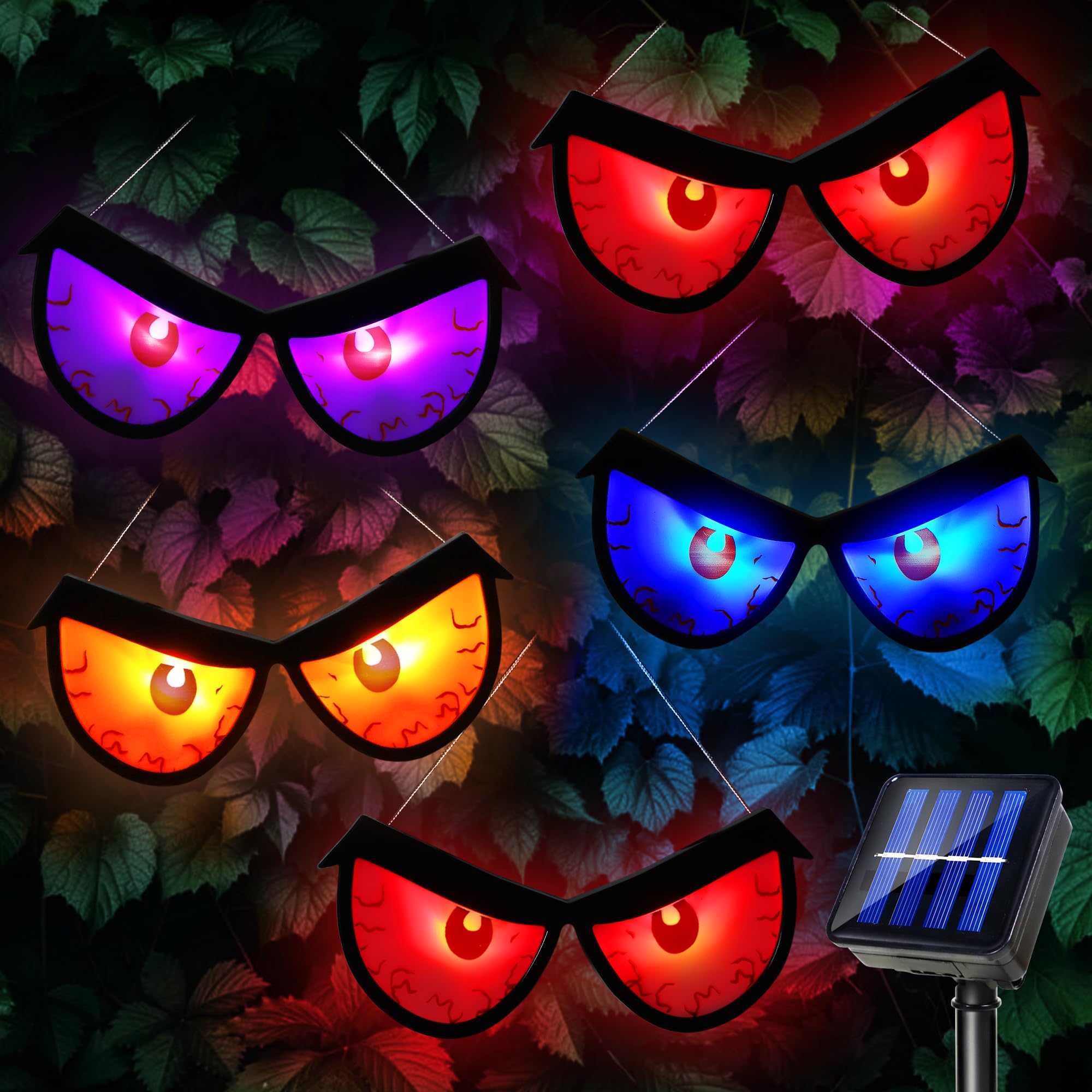 Solar Halloween Spooky Eyes Lights for Bushes, 5 Pairs Flashing Glowing Eyes Halloween Decorations Outdoor, Blinking Eye Lights 