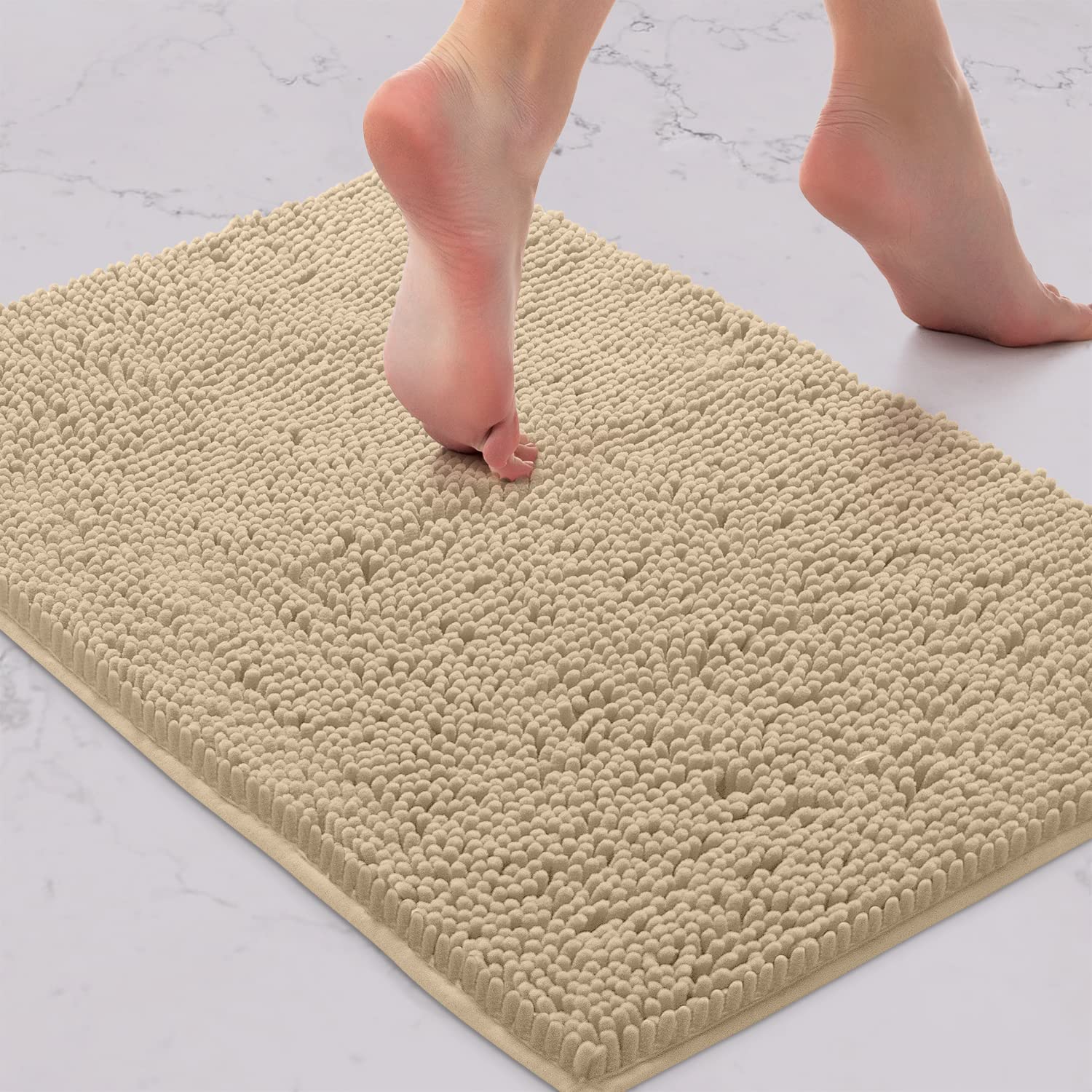 LuxUrux Birch Bathroom Rugs  Luxury Bath Mat-Extra-Soft Plush Bathroom Rug 1 ' ' Chenille Microfiber  Super Absorbent Shaggy Bath Rug. 24 ' ' x 17 ' '.