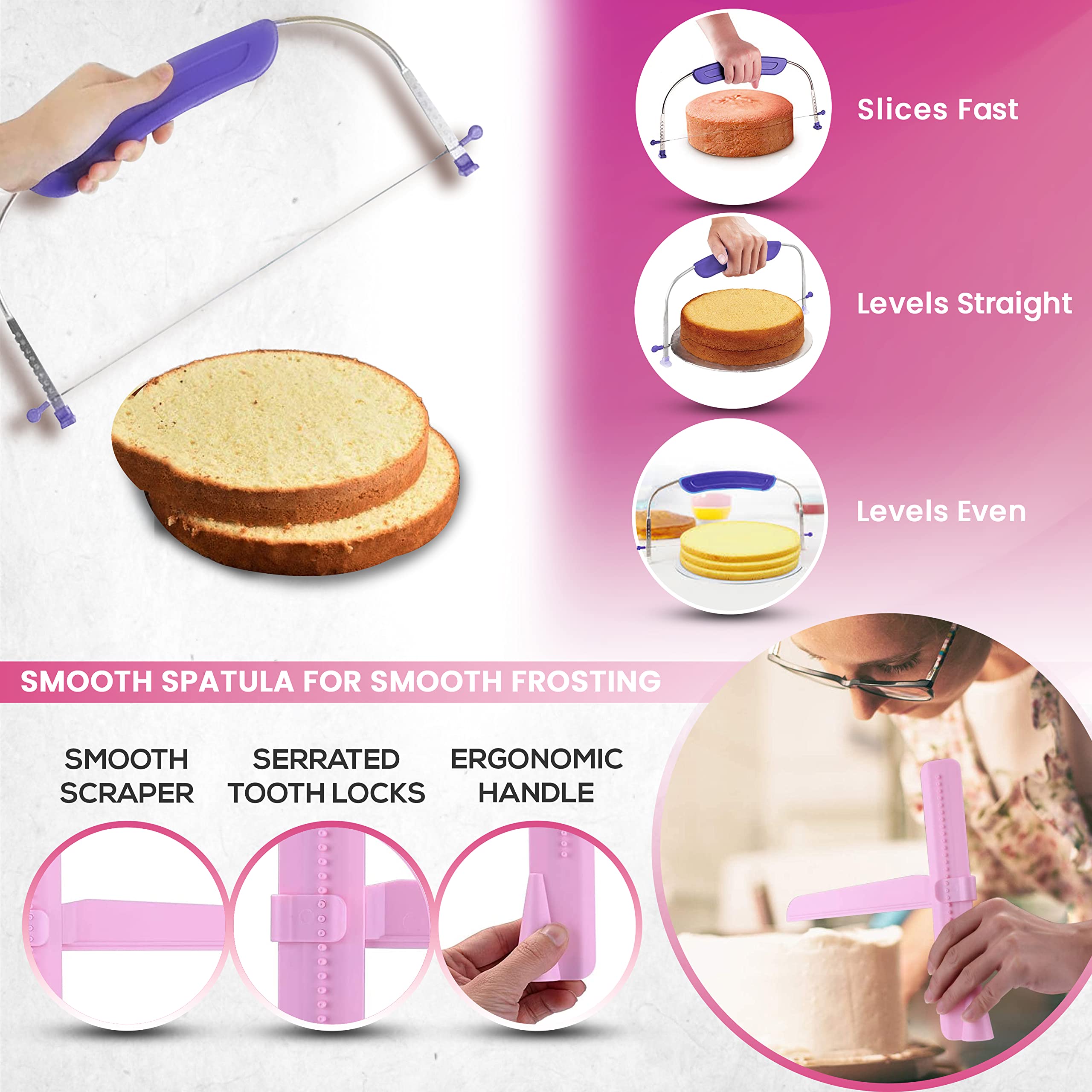 Rfaqk 200Pcs Cake Decorating Kit For Beginners With Turntable For Decoration - Piping Bags And Tips Set (110+55), Straight & Off
